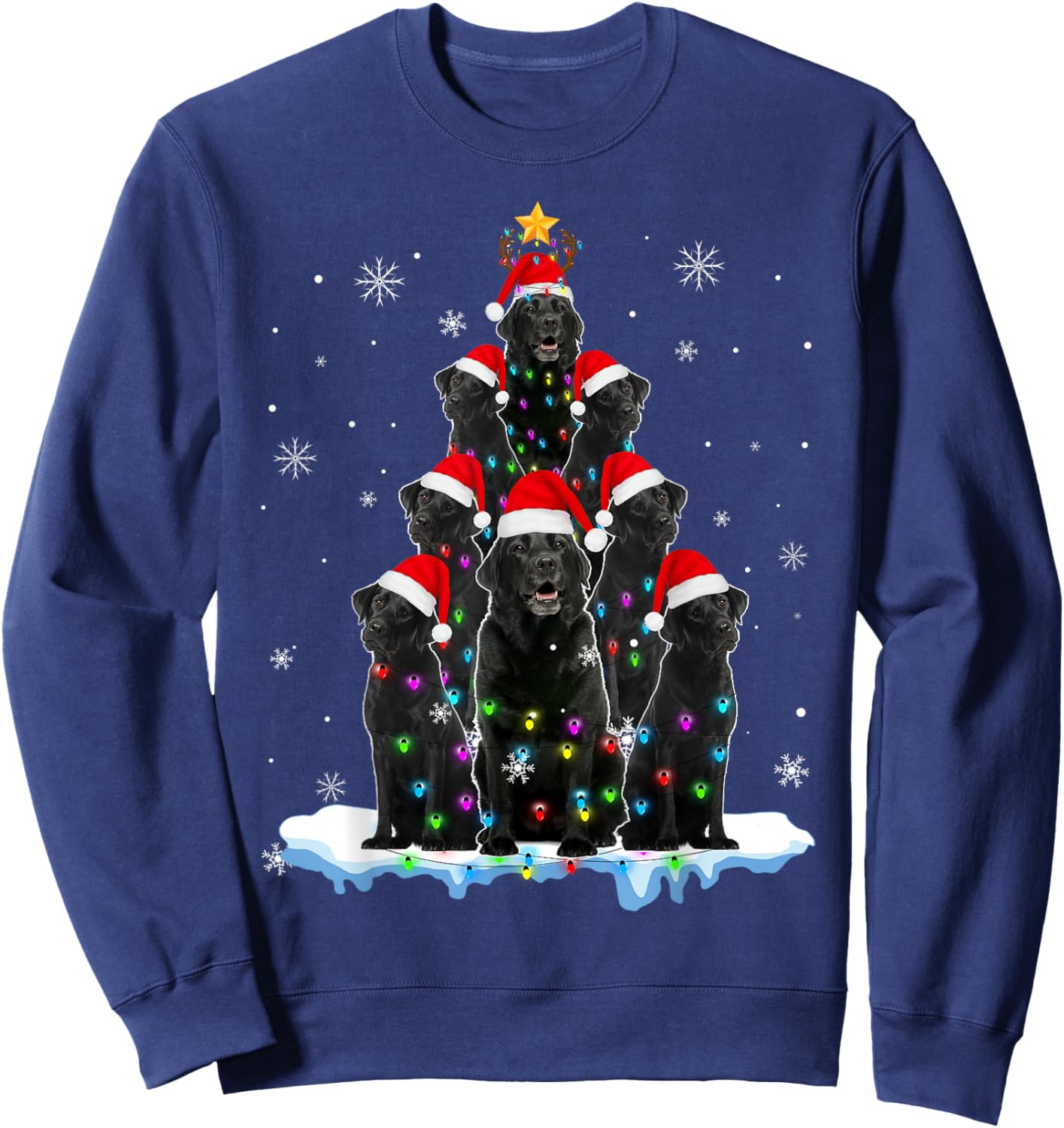 Black Labrador Santa Christmas Tree Lights Xmas Dog Dogmas Women Kids Sweatshirt - Sweatshirt | Navy