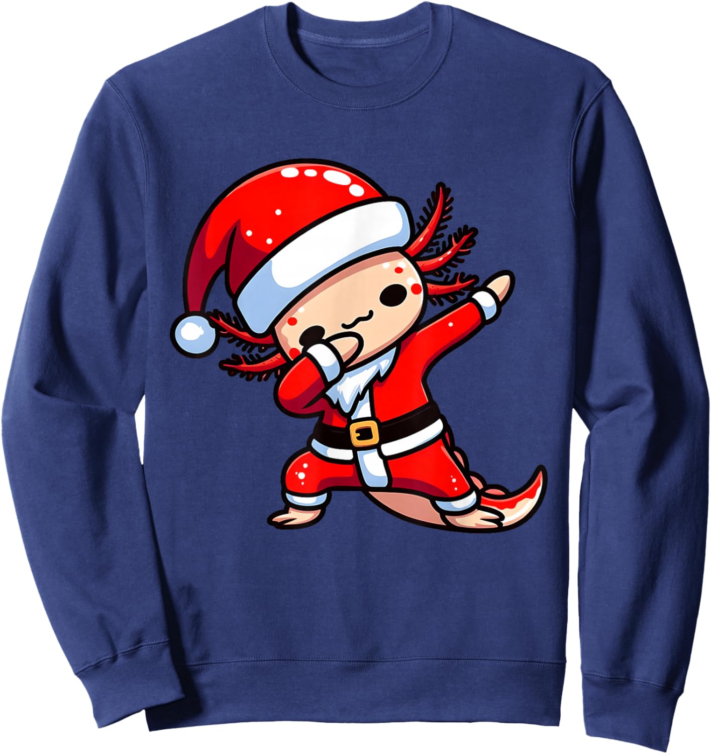 Dabbing Axolotl Santa Claus Hat Kids Boys Christmas Pajama Sweatshirt - Sweatshirt | Navy