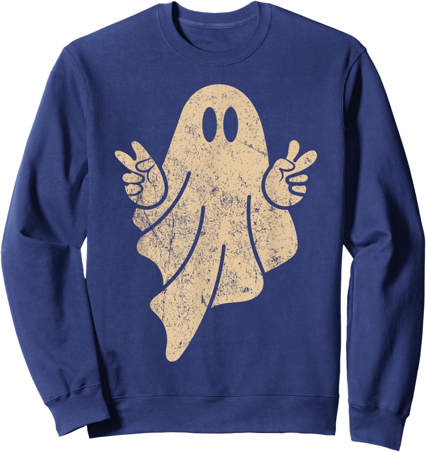 Cute Ghost Peace Sign Vintage Retro Grunge Halloween Spooky Sweatshirt - Sweatshirt | Navy