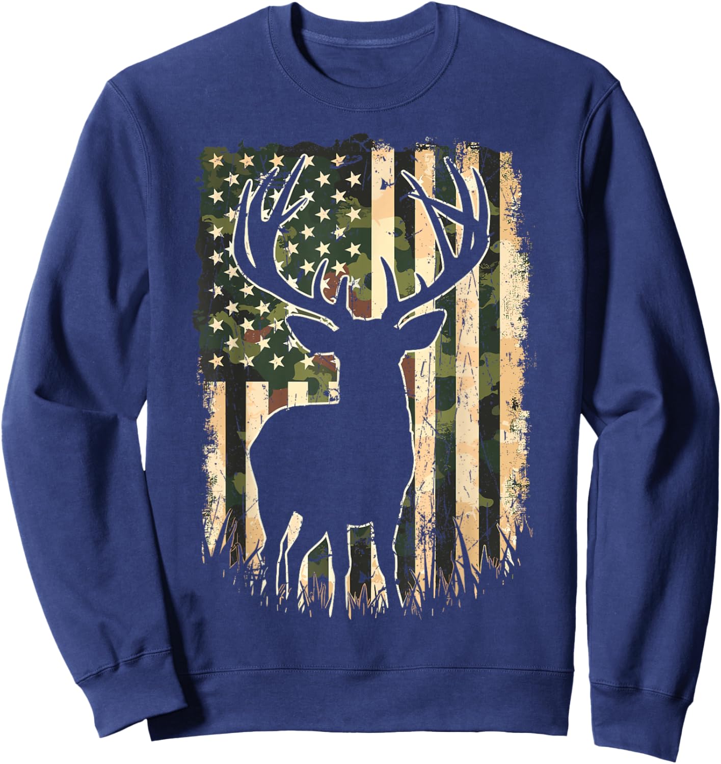 Camo US Flag Deer Hunting Camoflage Hunter Sweatshirt - Sweatshirt | Navy