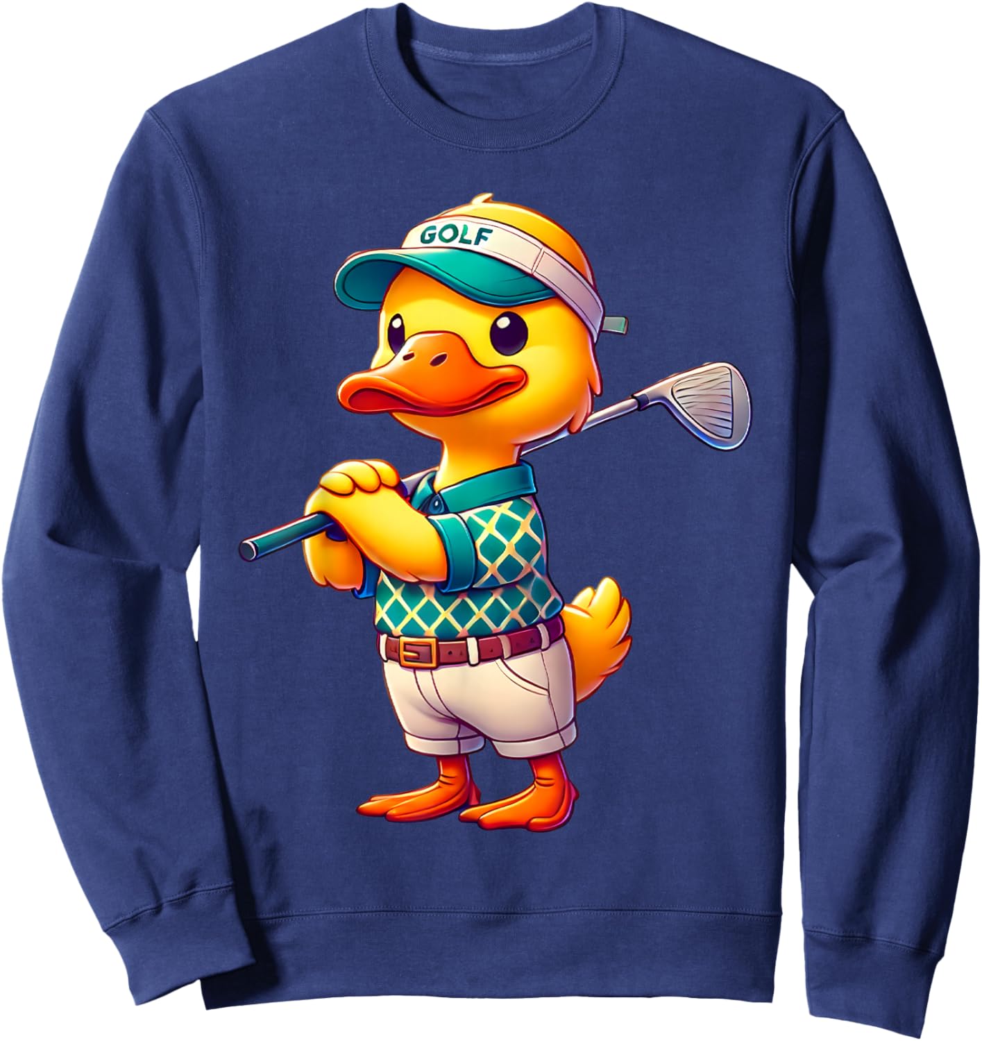 Cute Duck Playing Golf Golfer Golfing Men Women Kids Sweatshirt - Sweatshirt | Navy