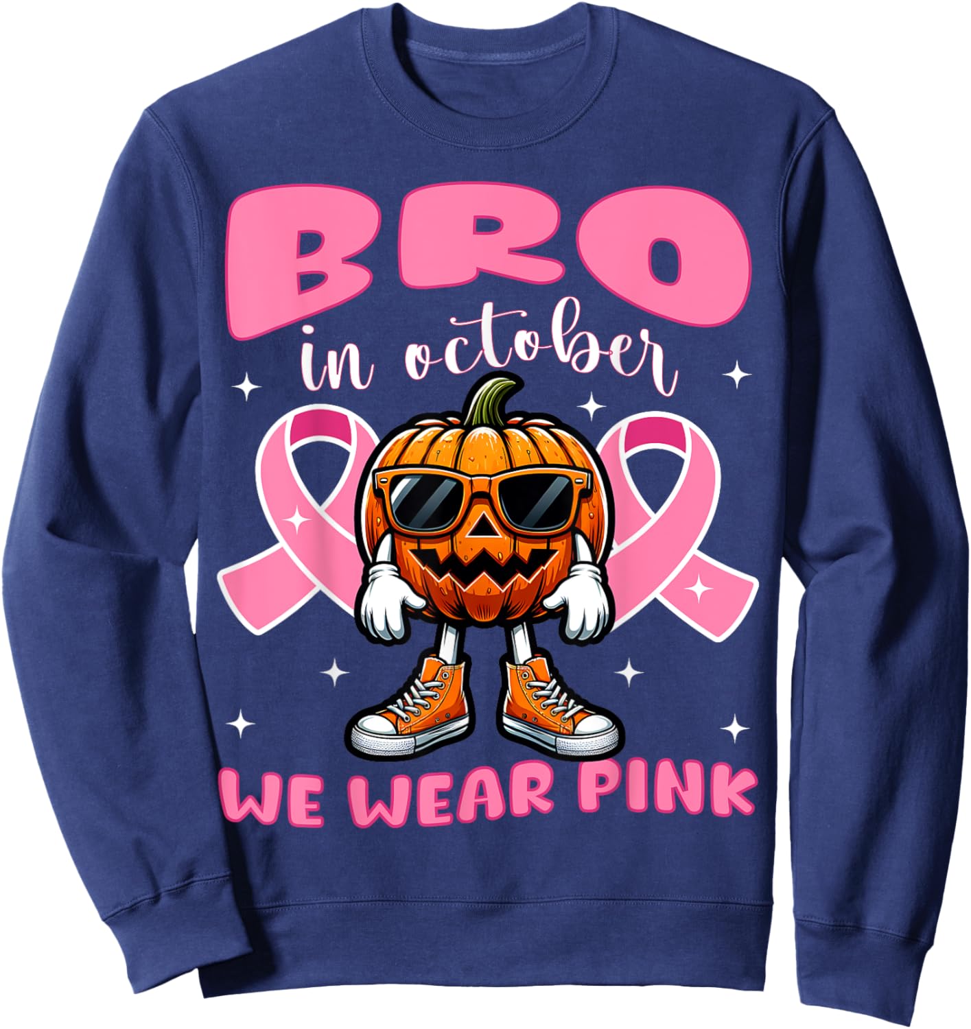 Breast Cancer Awareness For Girls Boys Kid Halloween Pumpkin Sweatshirt - Sweatshirt | Navy