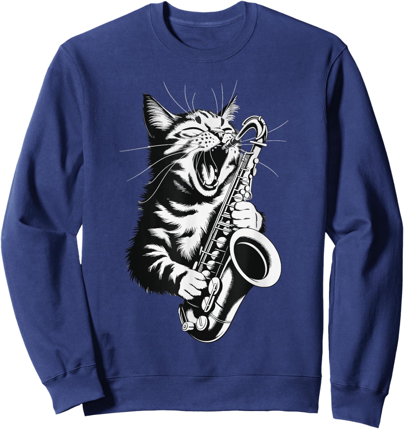 Cat Playing Saxophone Men Women Girls Kids Sweatshirt - Sweatshirt | Navy