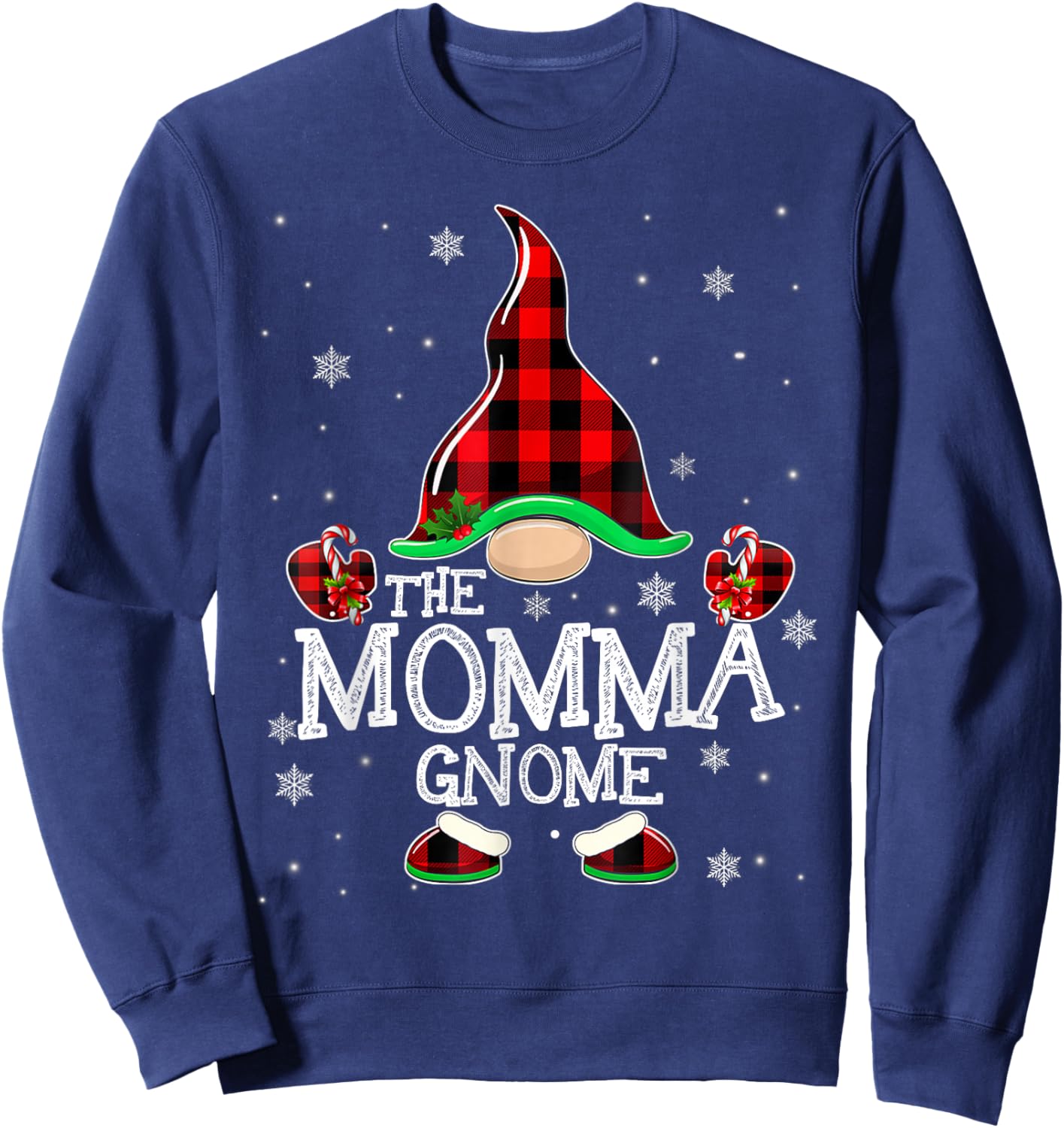 Momma Gnome Buffalo Plaid Matching Family Christmas Pajama Sweatshirt - Sweatshirt | Navy