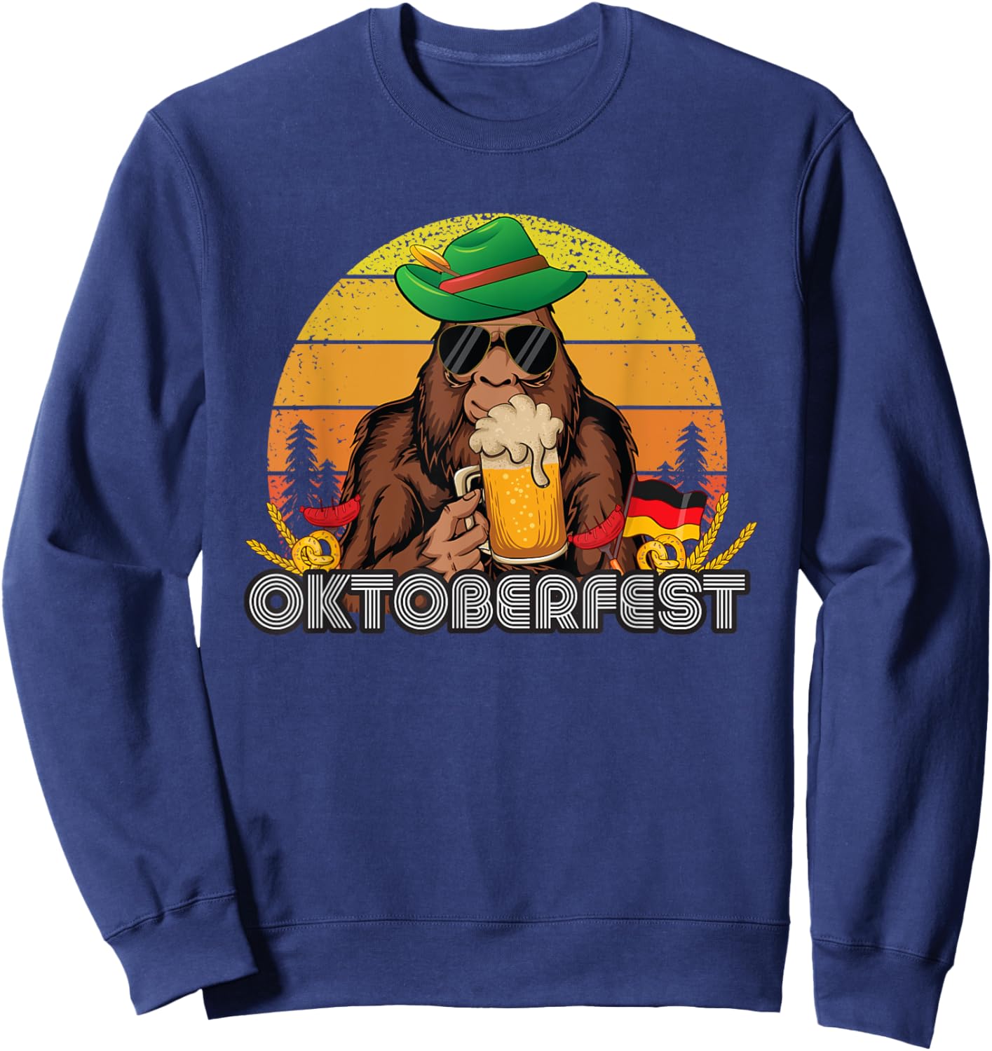 Sasquatch German Beer Lederhose, Funny Bigfoot Oktoberfest Sweatshirt - Sweatshirt | Navy