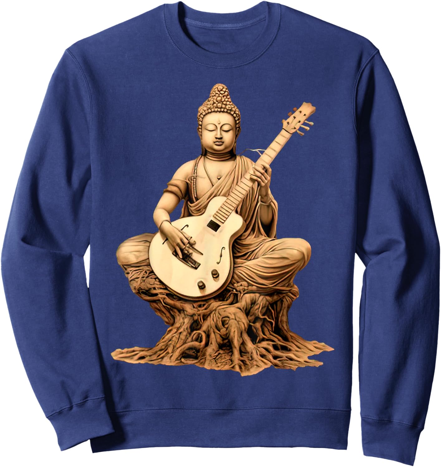 Vintage Buddha Playing Guitar Yoga Buddhist Yogi Music Lover Sweatshirt - Sweatshirt | Navy
