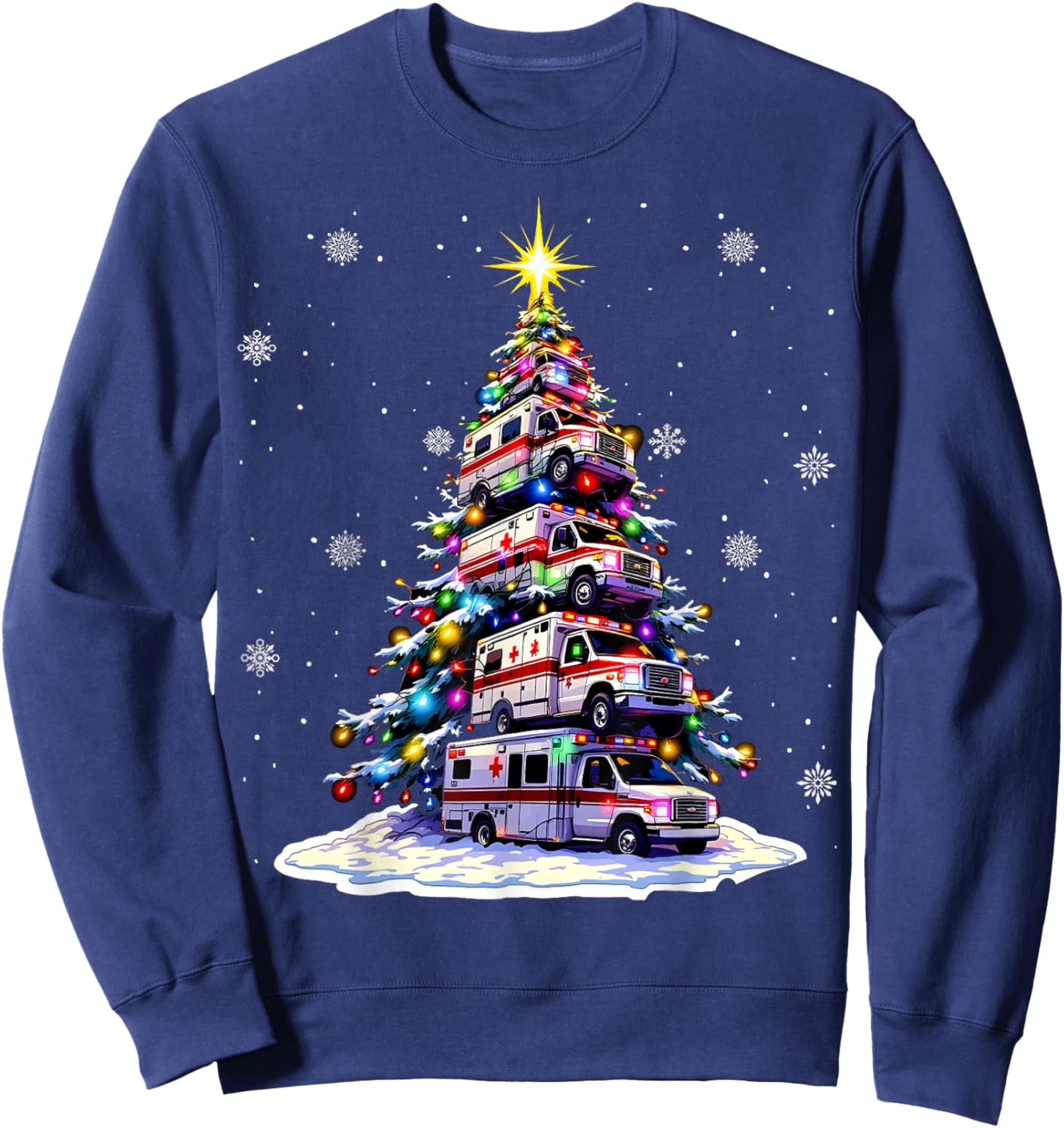 Ambulance Christmas Tree Funny Holiday EMS Medical Workers Sweatshirt - Sweatshirt | Navy