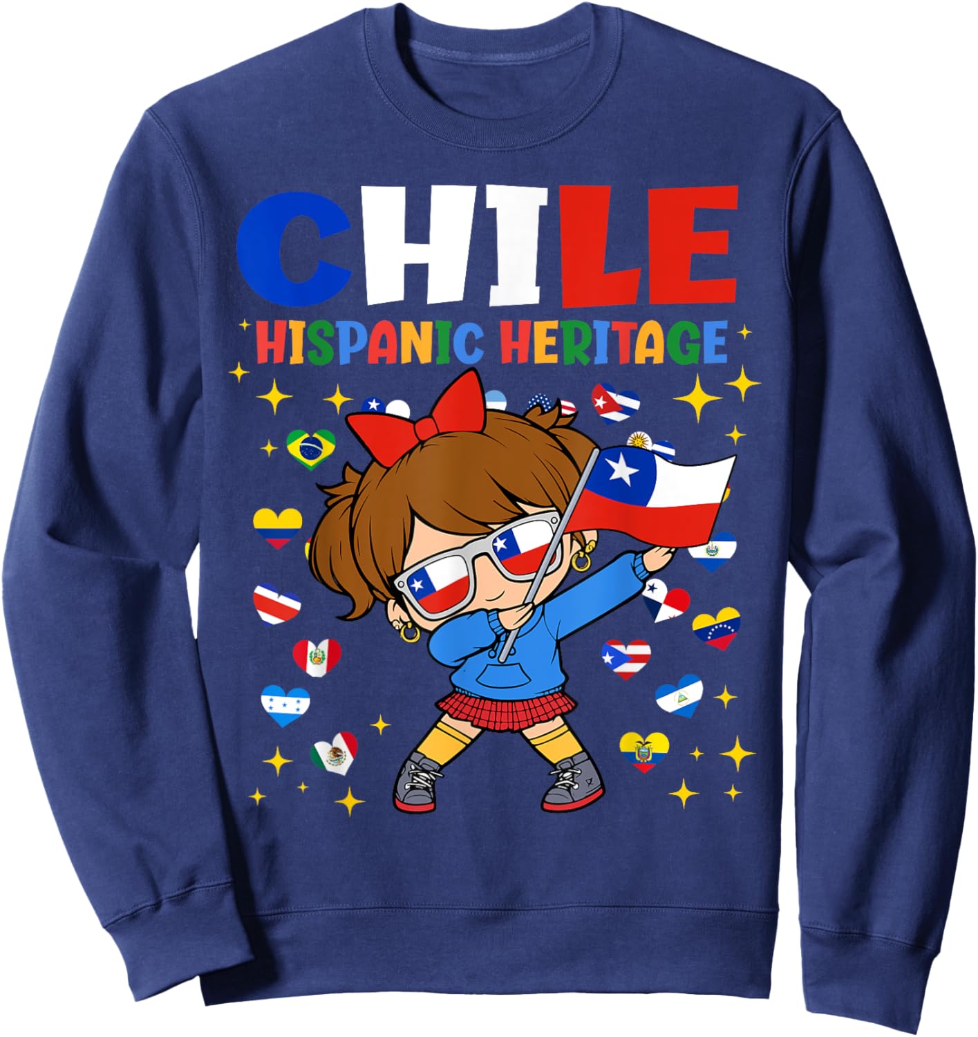 Hispanic Heritage Month Chile Flag Chilean Girl Kids Sweatshirt - Sweatshirt | Navy