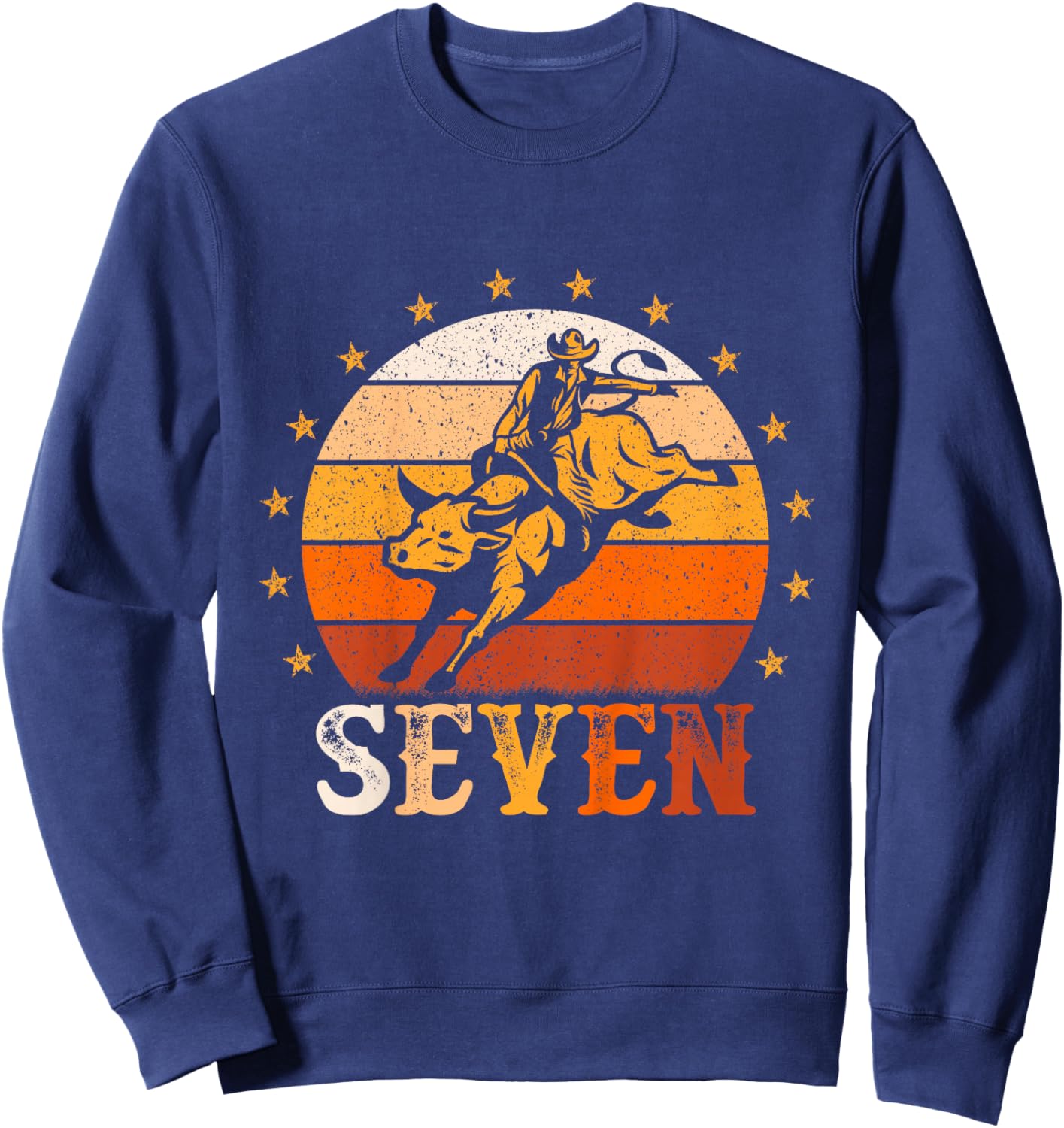 Kids Bull Riding 7th Birthday Party 7 Year Old Boy Cowboy Rodeo Sweatshirt - Sweatshirt | Navy