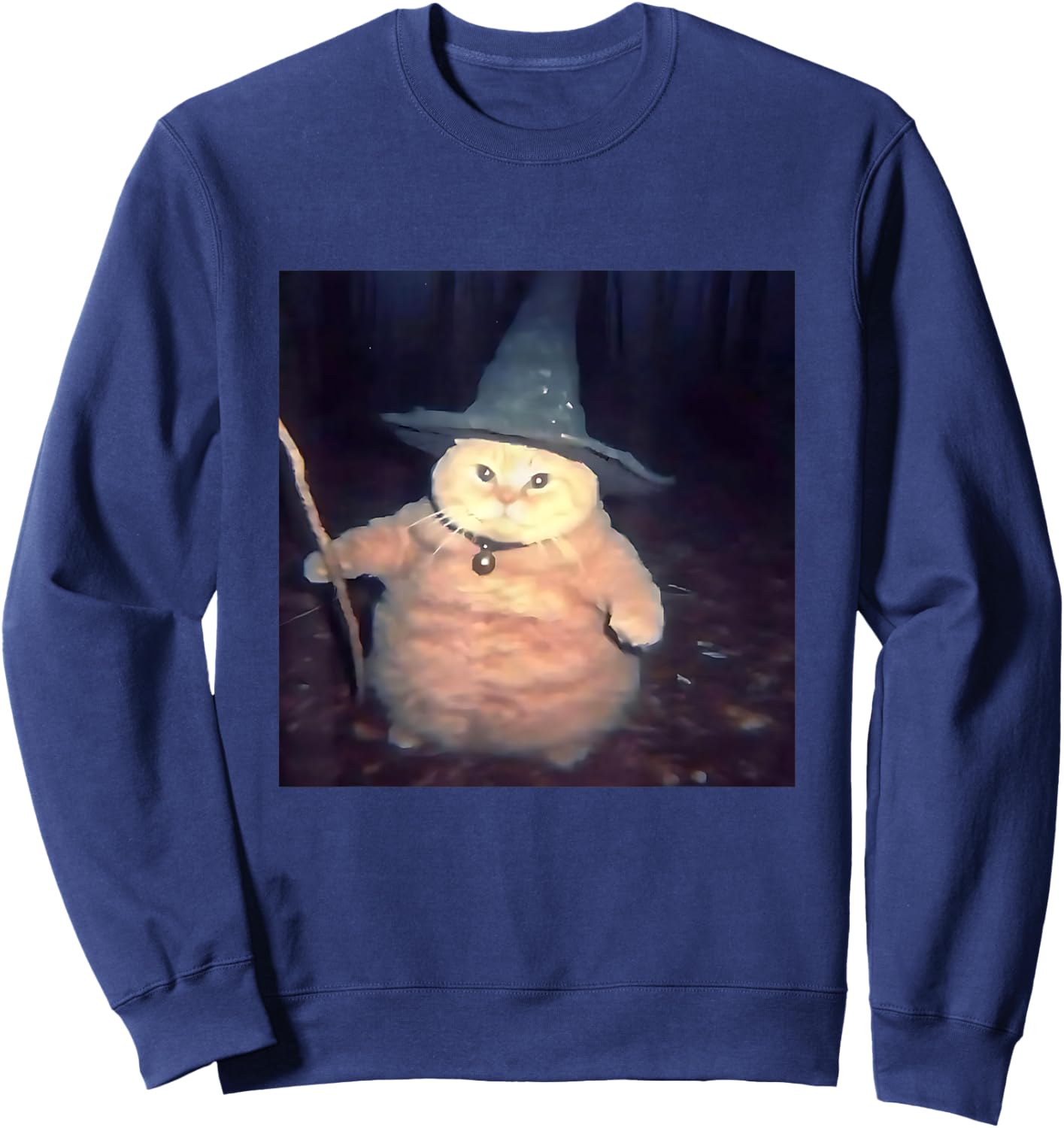 Wizard Cat Weird Funny Halloween Cat Meme Sweatshirt - Sweatshirt | Navy