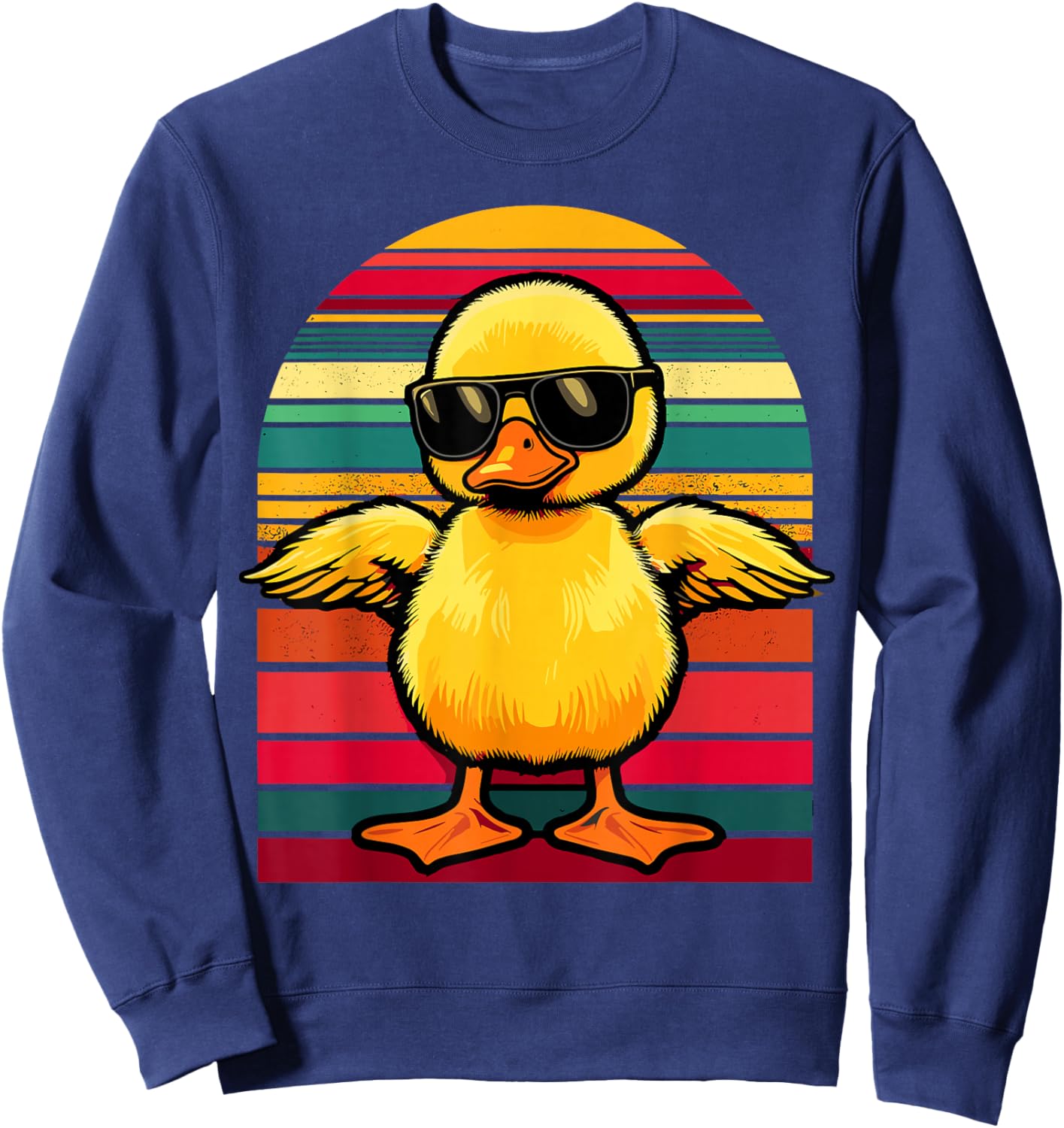 Yellow Duck in Sunglasses Retro Funny Duck Sweatshirt - Sweatshirt | Navy
