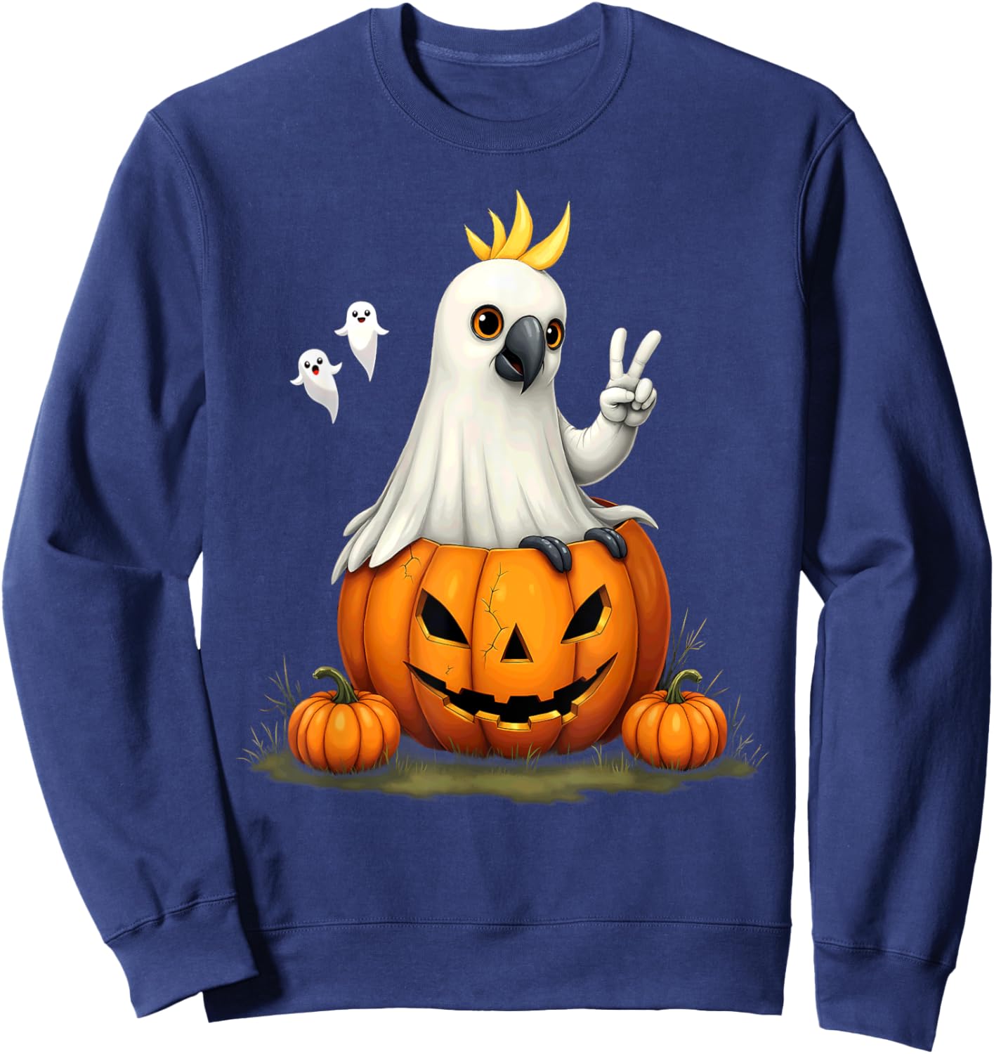 Pumpkin Boo Ghost Cockatoo Halloween Costume Sweatshirt - Sweatshirt | Navy