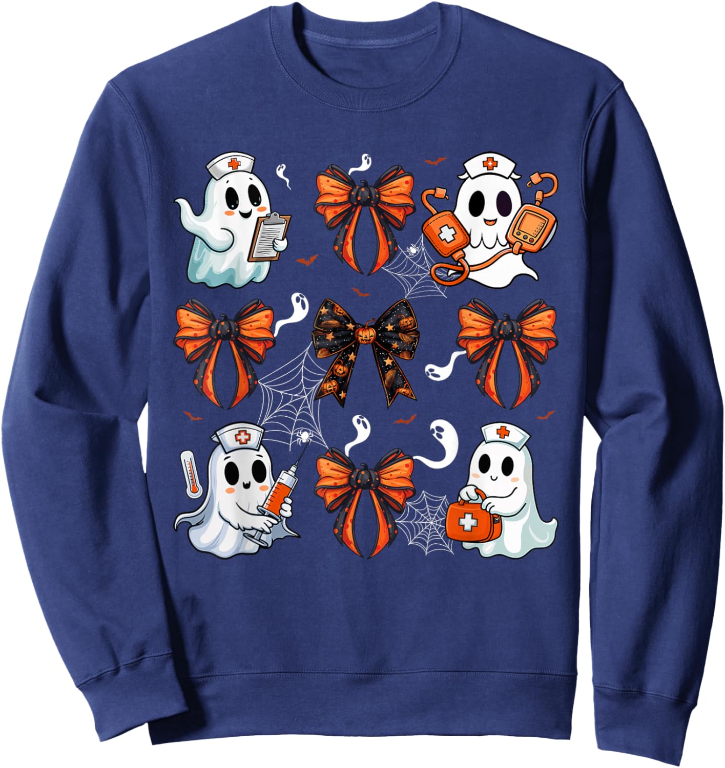 Cute Nurse Ghost Boo Halloween Coquette Bow Nurse Crew Sweatshirt - Sweatshirt | Navy