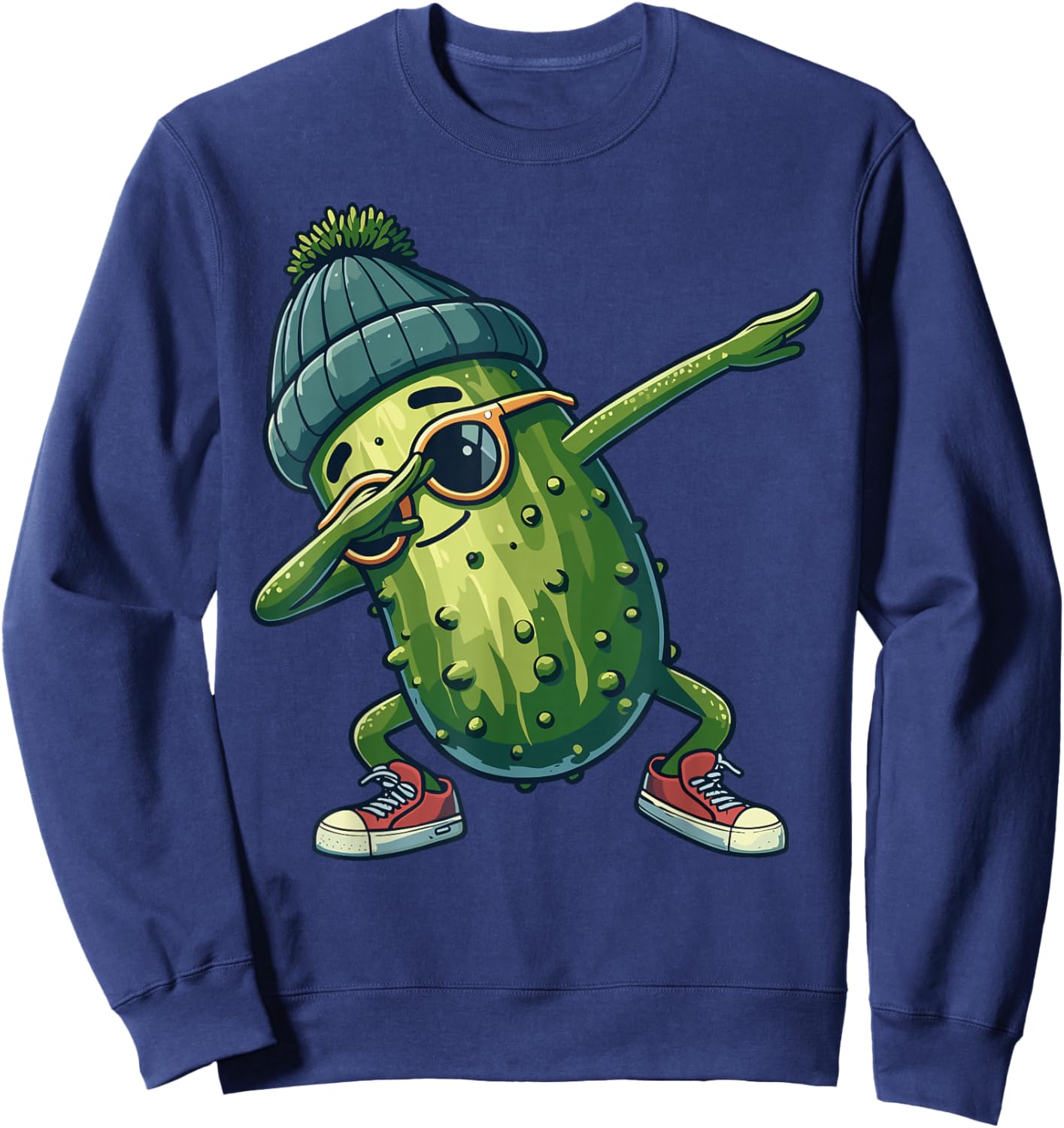 Pickle Cucumber Funny National Pickle Day Dabbing Pickle Dancing Cucumber , -Adults & Kids, Grey, Small, Short Sleeve, , Fun, Humorous, Modern, Cotton, Machine Wash, All Seasons Sweatshirt - Sweatshirt | Navy