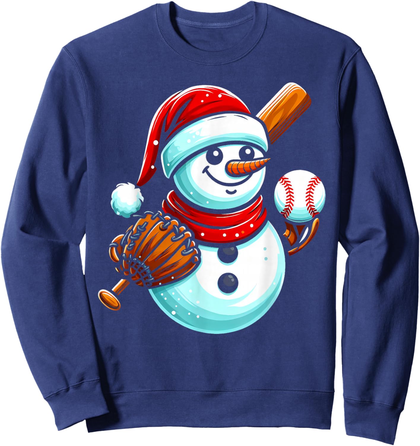 Baseball Snowman Santa Hat Christmas Xmas Boys Girls Kids Sweatshirt - Sweatshirt | Navy