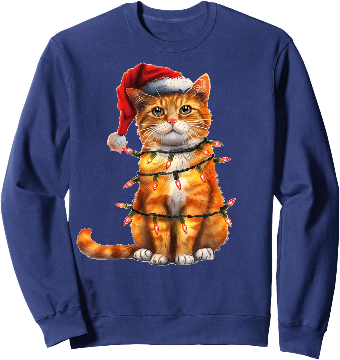 Cute Orange Cat Tabby Cat Christmas Hat Xmas Men Women Kids Sweatshirt - Sweatshirt | Navy