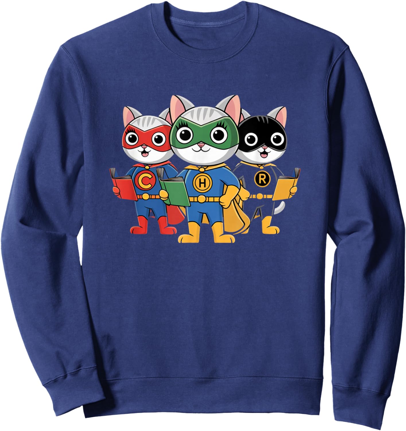 Cute Teacher Superheroes Cats Reading Squad Read Write Girls Sweatshirt - Sweatshirt | Navy