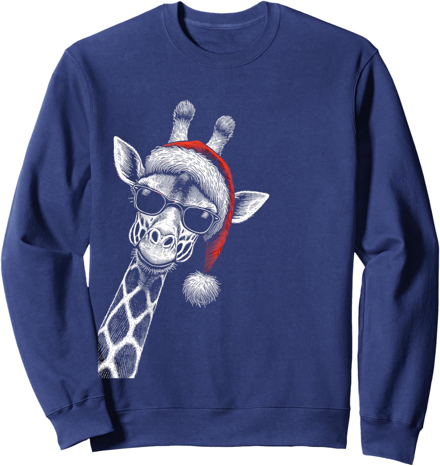 Giraffe Christmas Santa Hat Pajama Funny Giraffe Xmas Sweatshirt - Sweatshirt | Navy