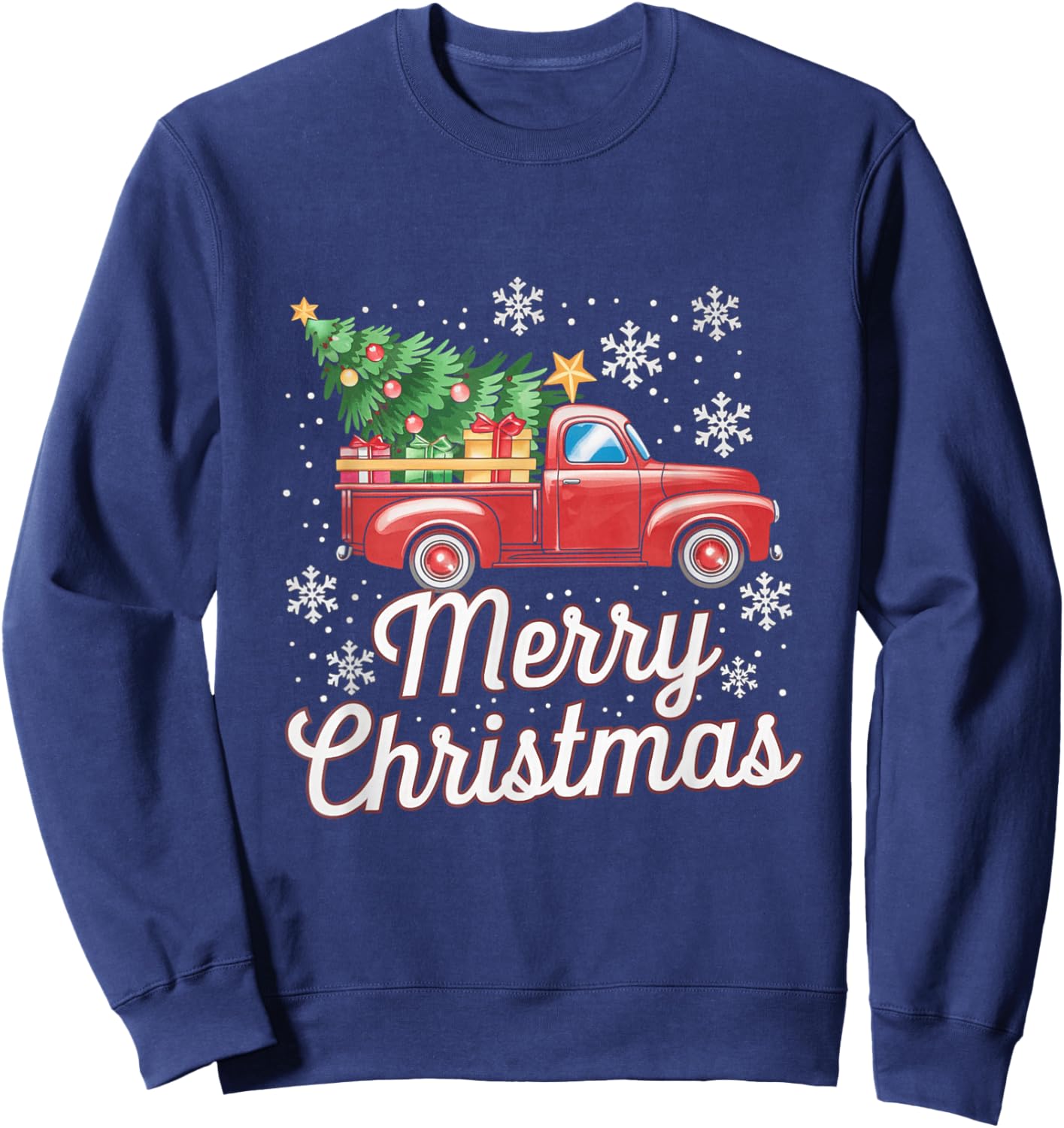 Vintage Red Truck Merry Christmas Sweatshirt - Sweatshirt | Navy