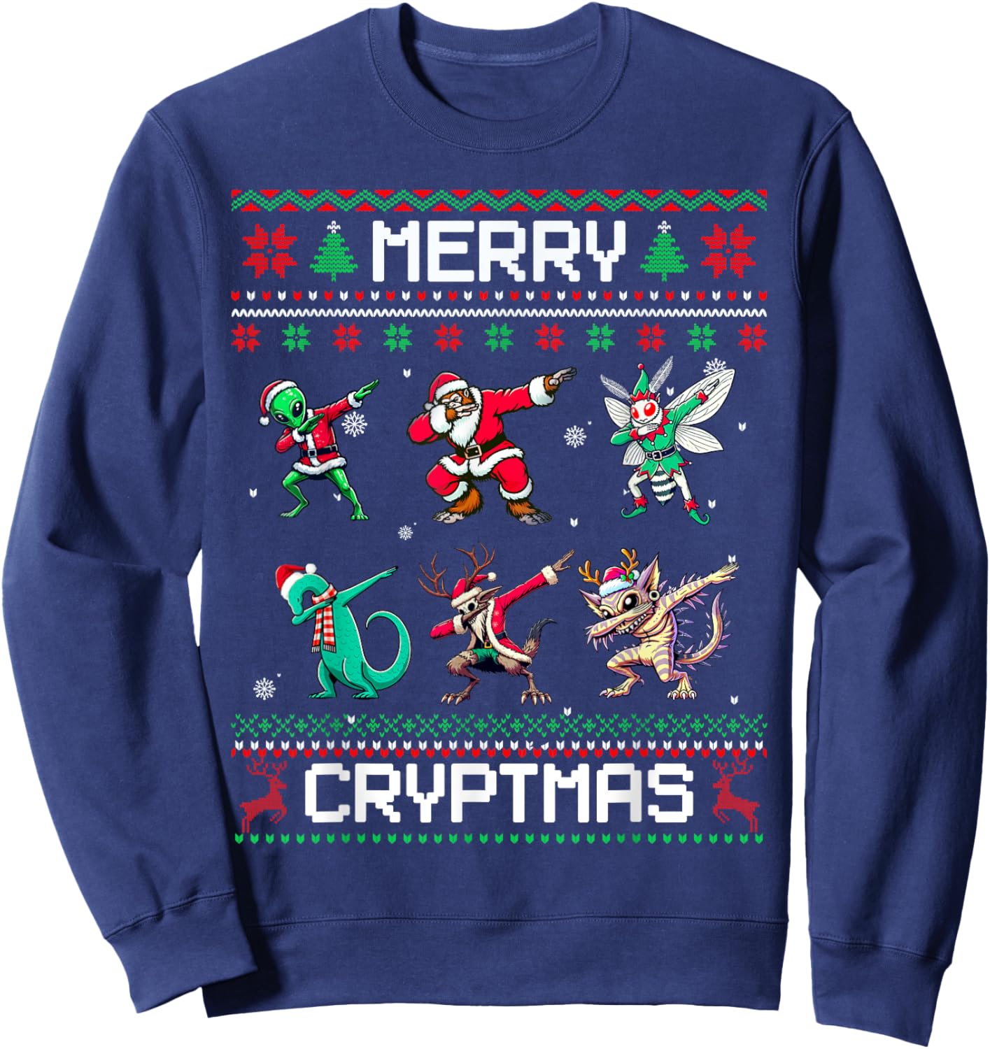 Merry Cryptmas Dabbing Cryptid Ugly Christmas Sweater Sweatshirt - Sweatshirt | Navy