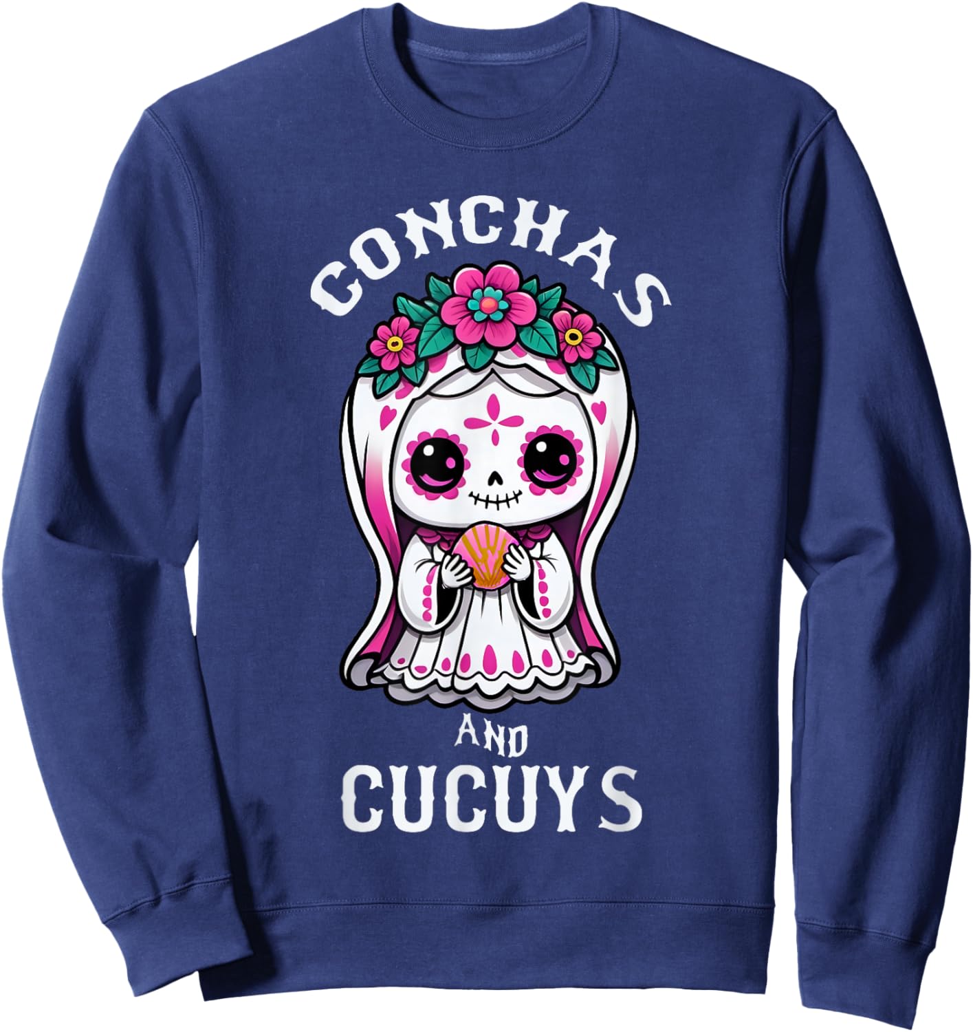 Conchas and Cucuys Mexican Halloween Ghost Concha Costume Sweatshirt - Sweatshirt | Navy