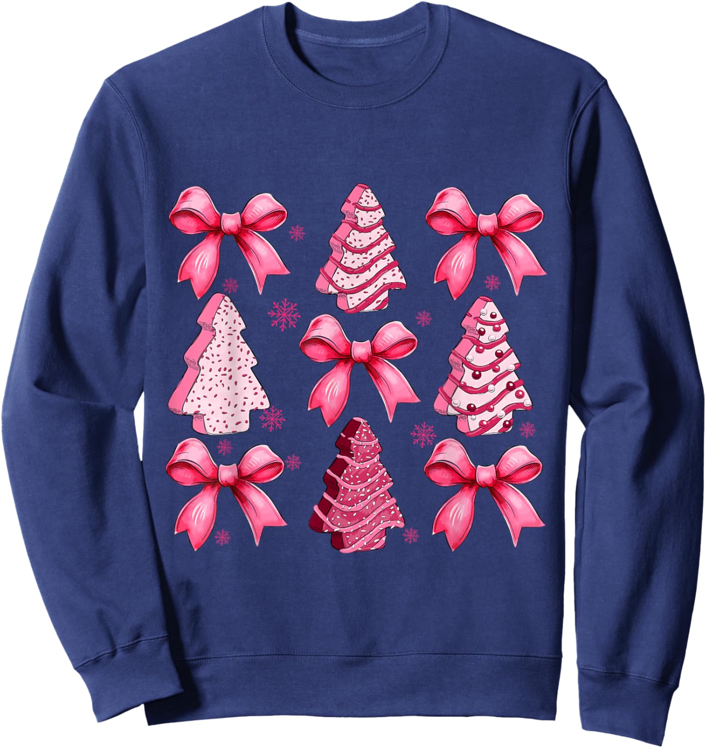 Pink Debbie Tree Cake Coquette Bow Xmas Matching Family Sweatshirt - Sweatshirt | Navy