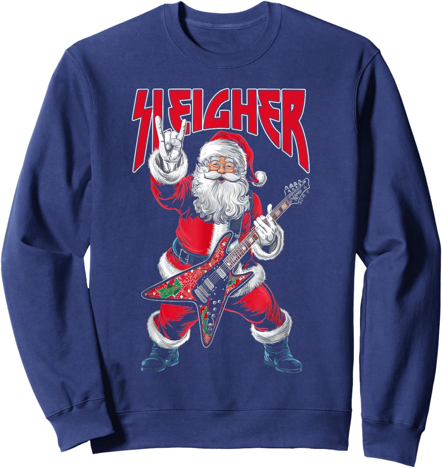 Christmas Sleigher Santa Rock Xmas Rocker Men Women Kids Boy Sweatshirt - Sweatshirt | Navy