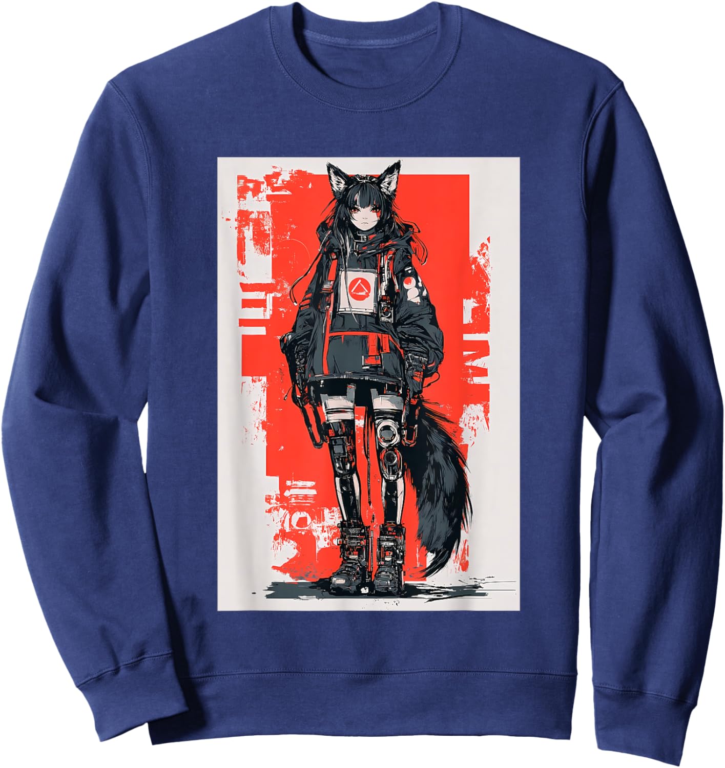 Anime Manga Cyberpunk Aesthetic Techwear Harajuku Kitsune Sweatshirt - Sweatshirt | Navy
