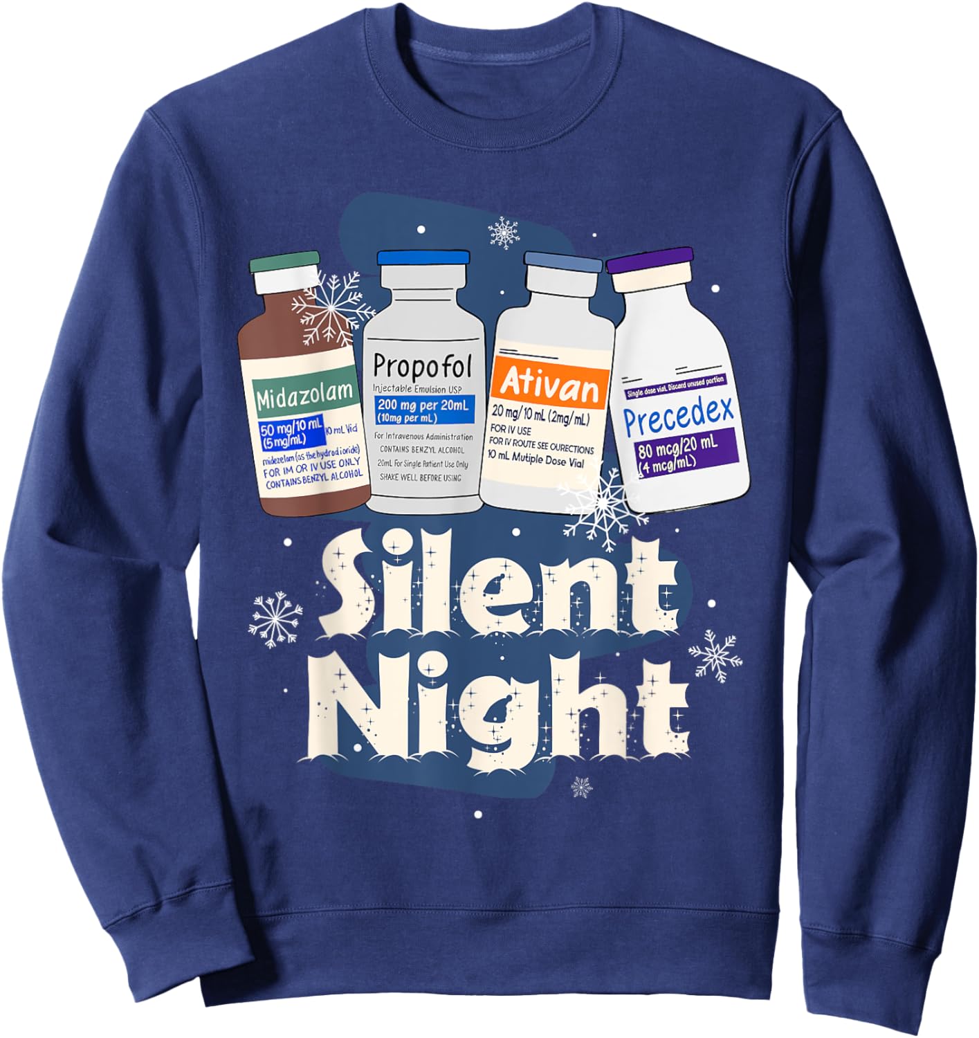 Christmas Nurse RN ER ICU Nursing Xmas Vibes Silent A Night Sweatshirt - Sweatshirt | Navy