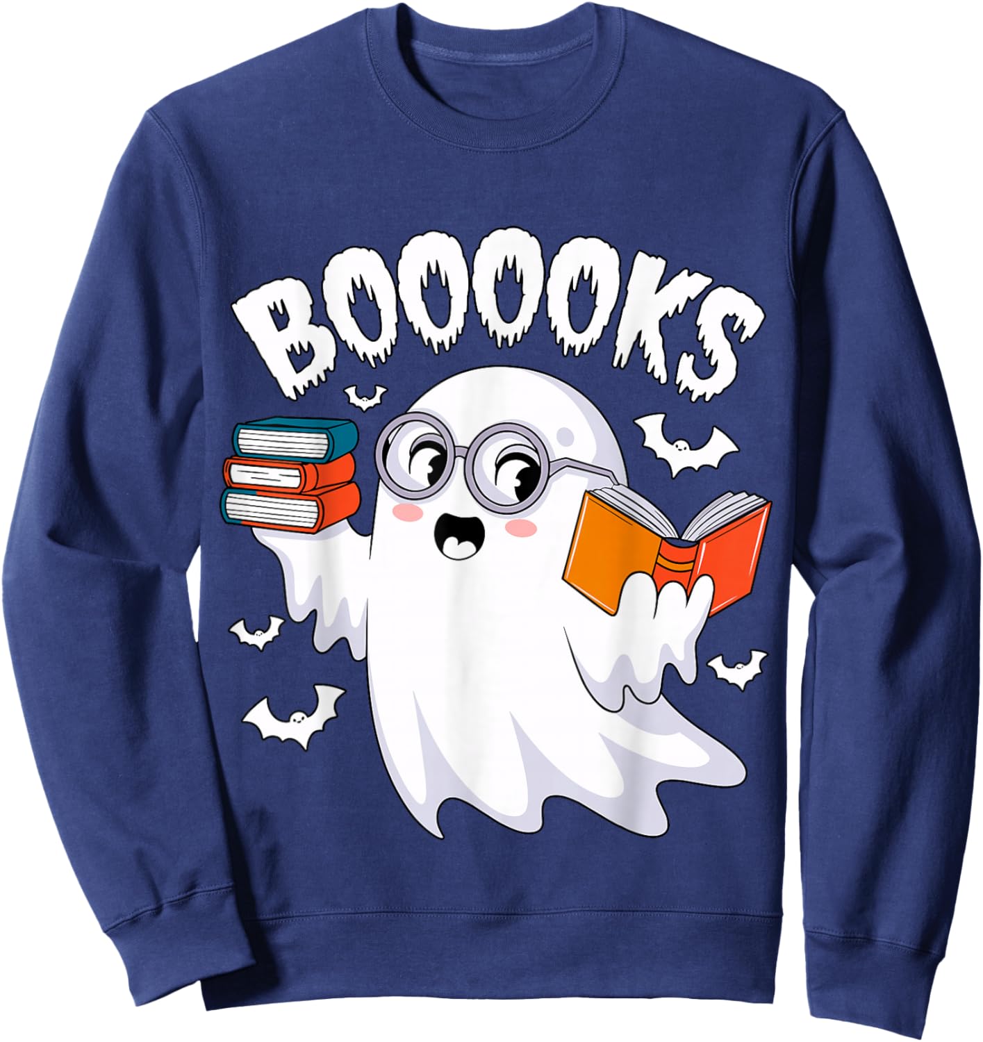 Boooooks Ghost Reading Books Librarian Halloween Costume Sweatshirt - Sweatshirt | Navy