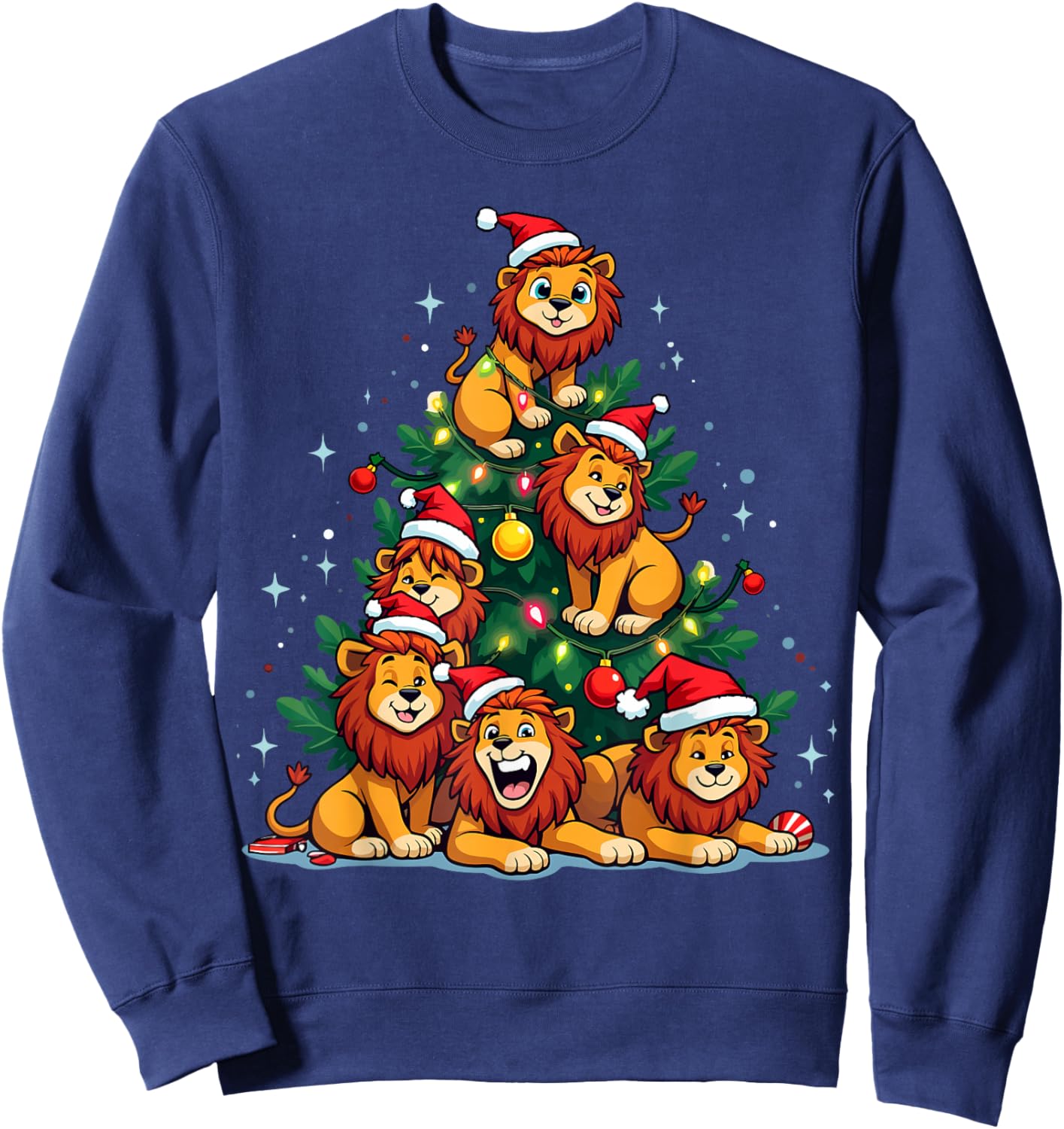 Lion Christmas Tree Funny Holiday Cute Lion Sweatshirt - Sweatshirt | Navy