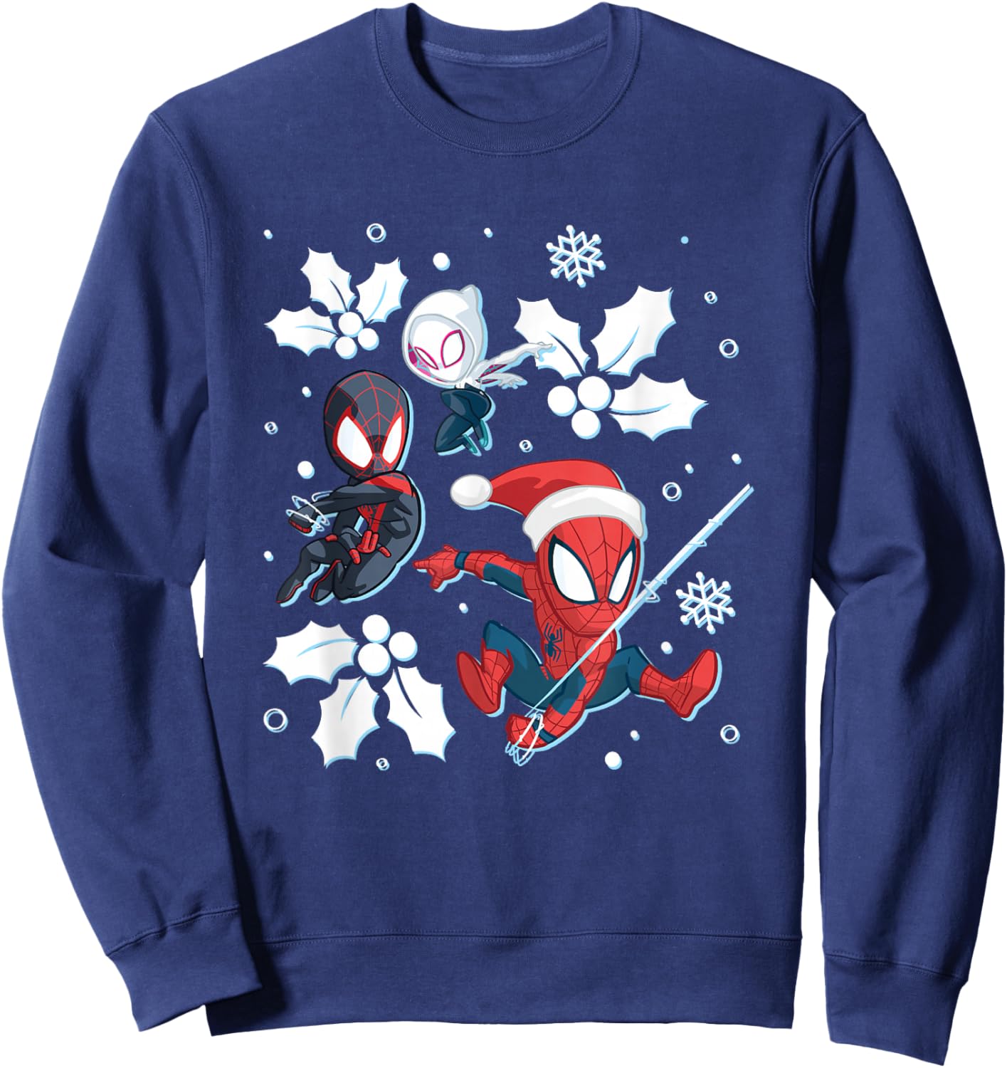 Marvel Christmas Spider Man Miles Morales Spider Gwen Logo Sweatshirt - Sweatshirt | Navy