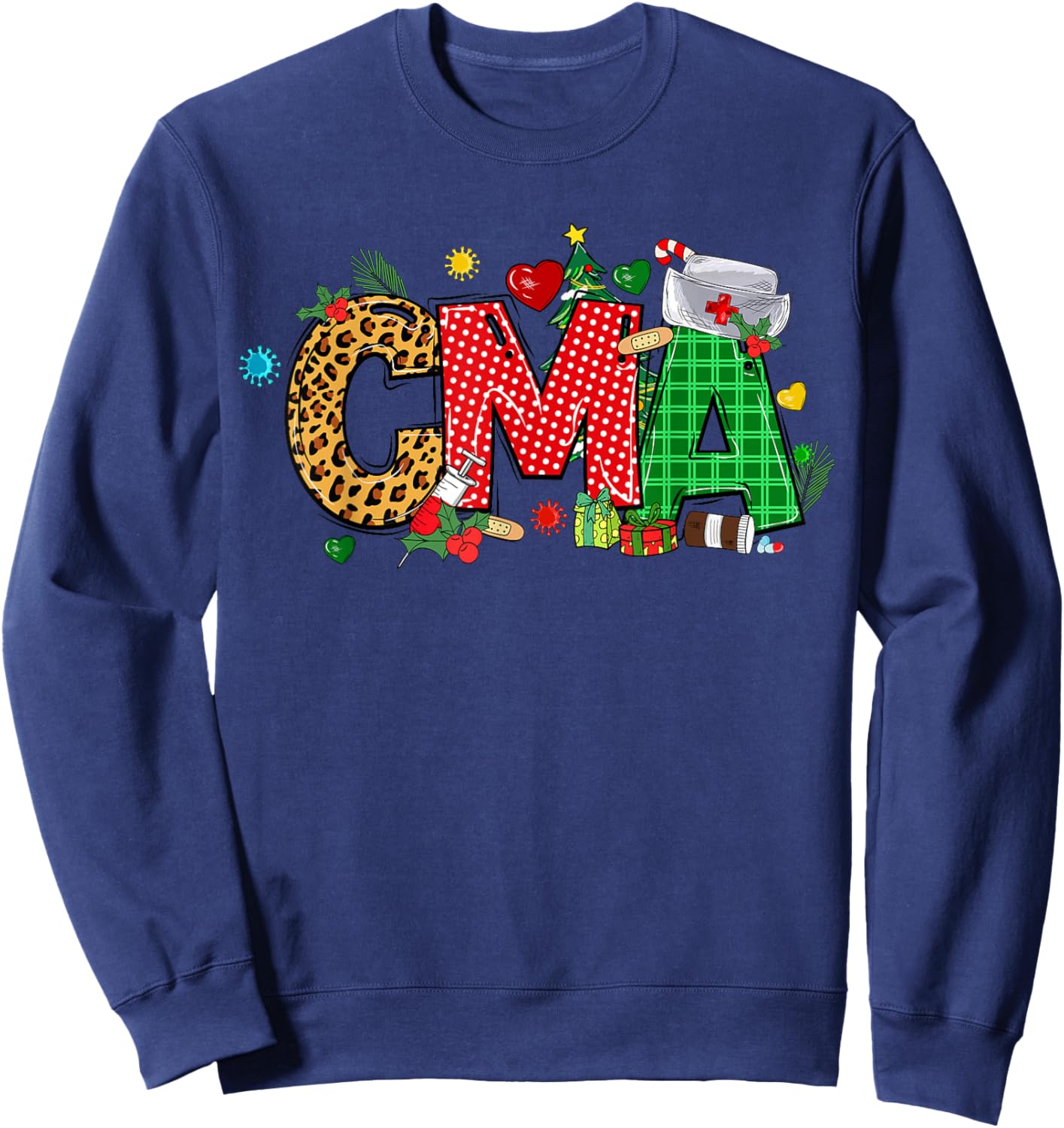 Barefoot Gang Nurse Life Merry Christmas CMA Certified Medical Assistant Sweatshirt - Sweatshirt | Navy