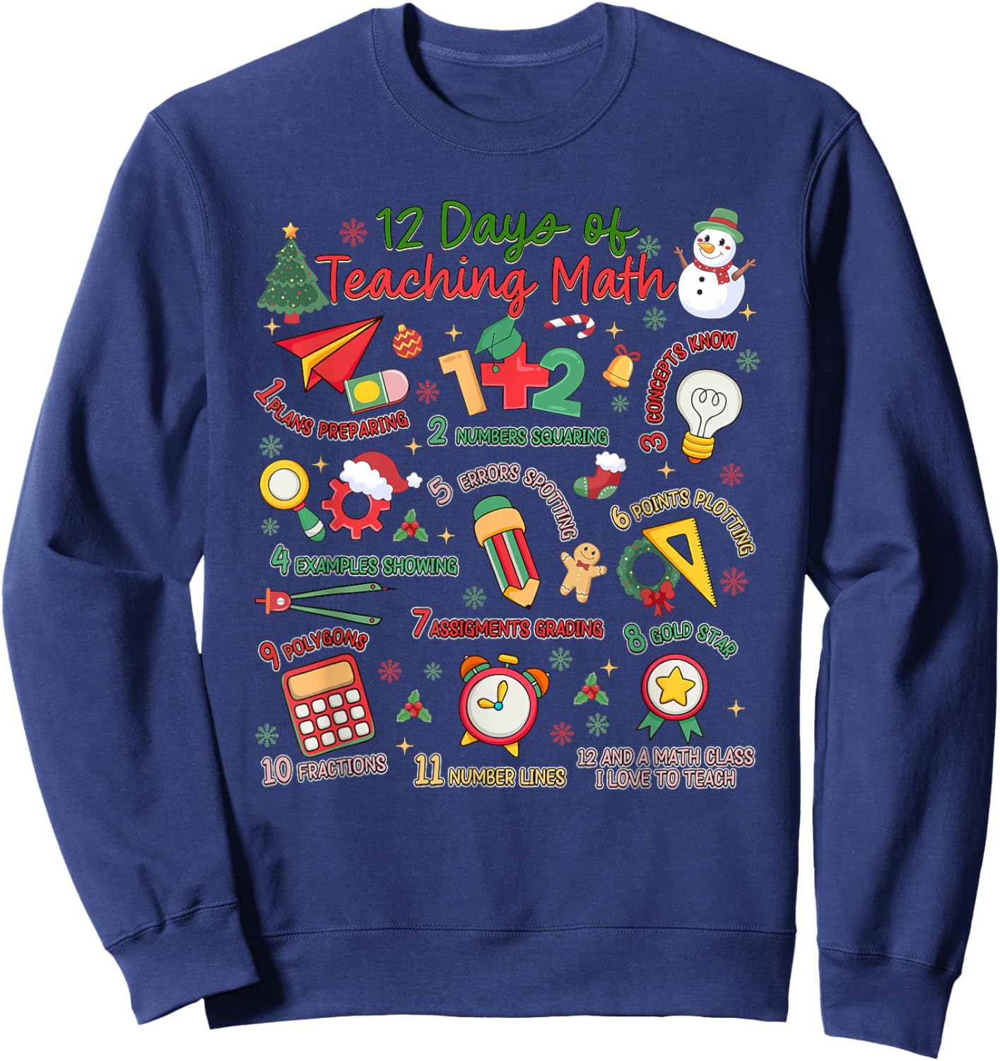 12 Days of Math Teacher Christmas Holiday Sweatshirt - Sweatshirt | Navy
