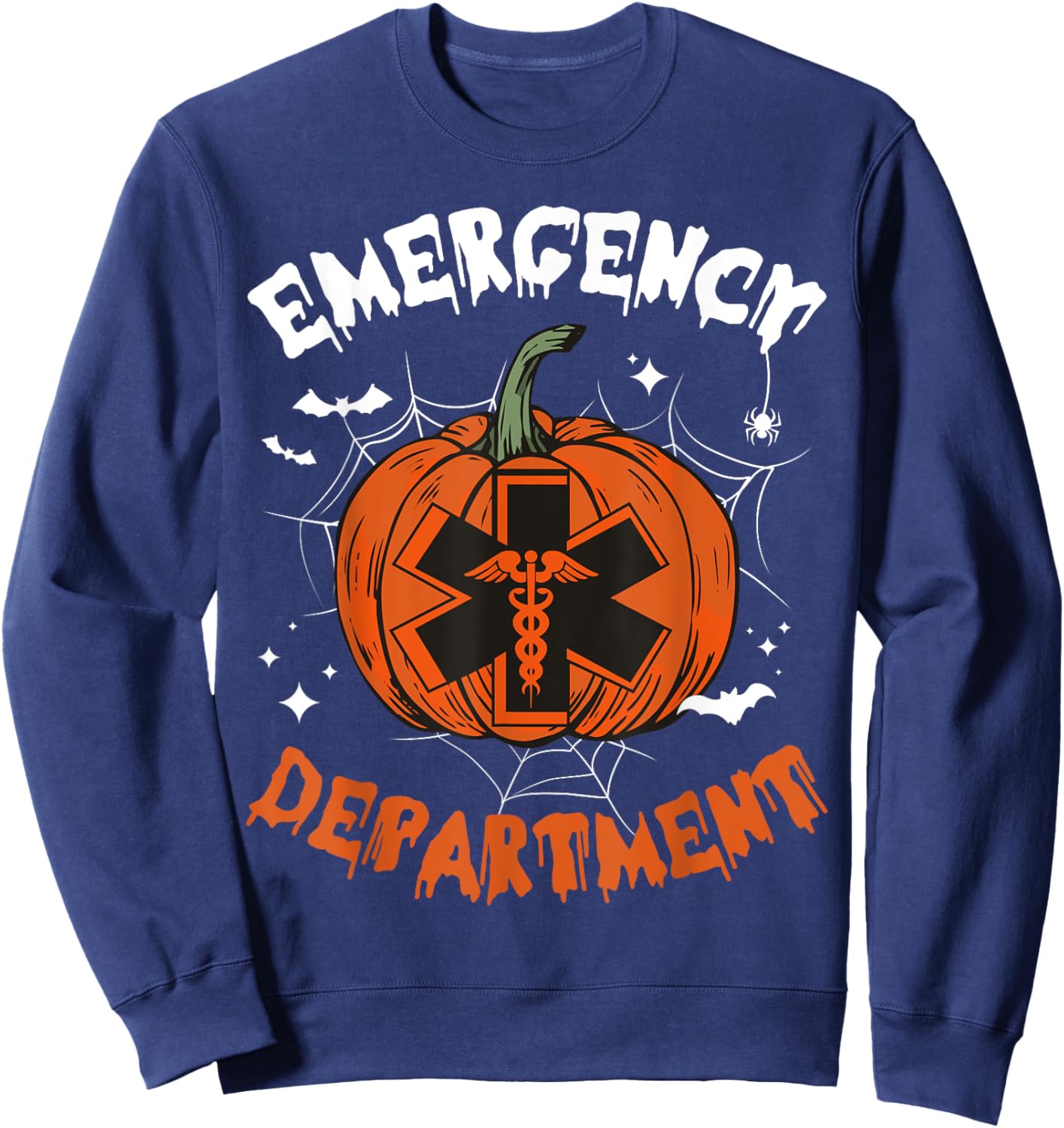 Cute Emergency Department Spooky Season Pumpkin Halloween Sweatshirt - Sweatshirt | Navy