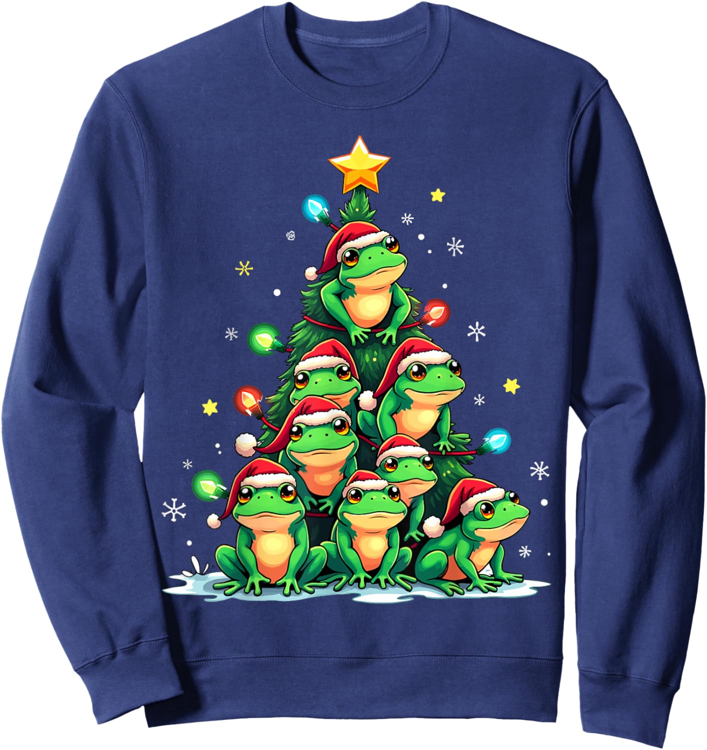 Frog Christmas Tree Funny Hopper Holiday Cute Frog Sweatshirt - Sweatshirt | Navy