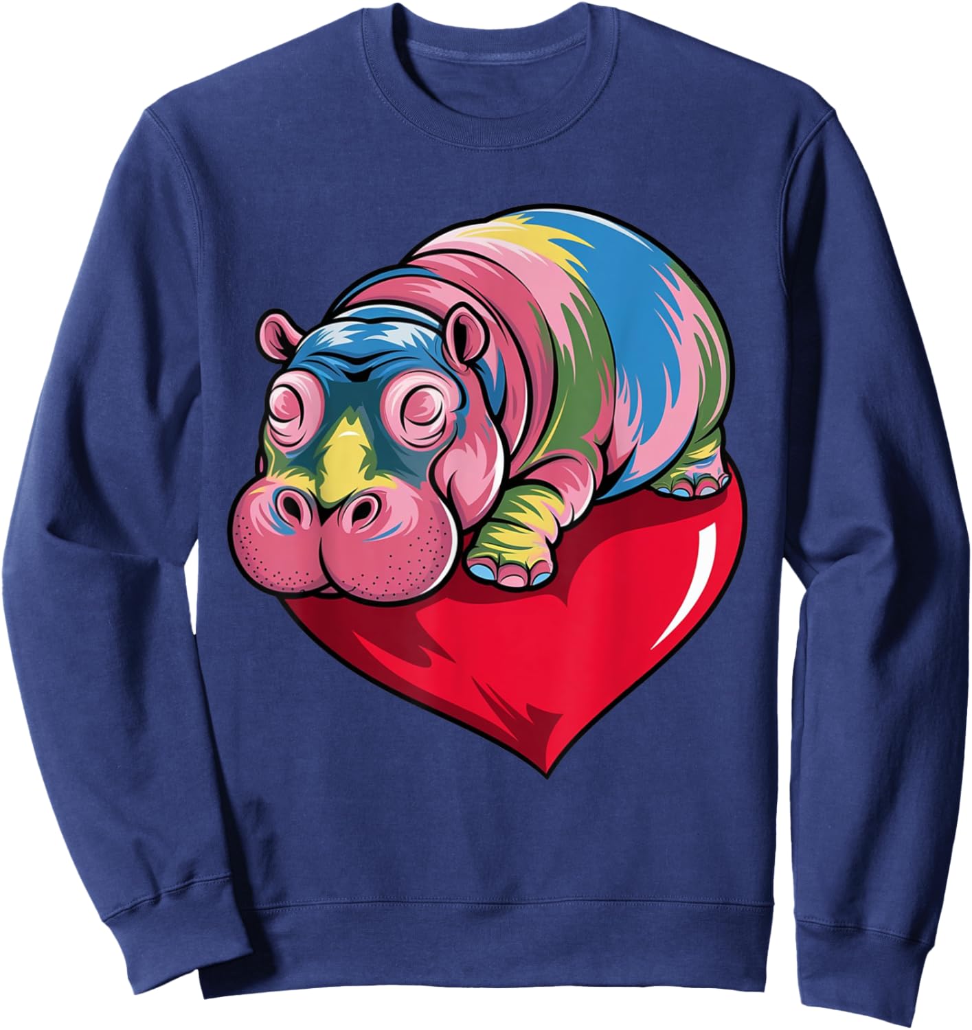 Pygmy Hippo Hugging Heart Sweatshirt - Sweatshirt | Navy
