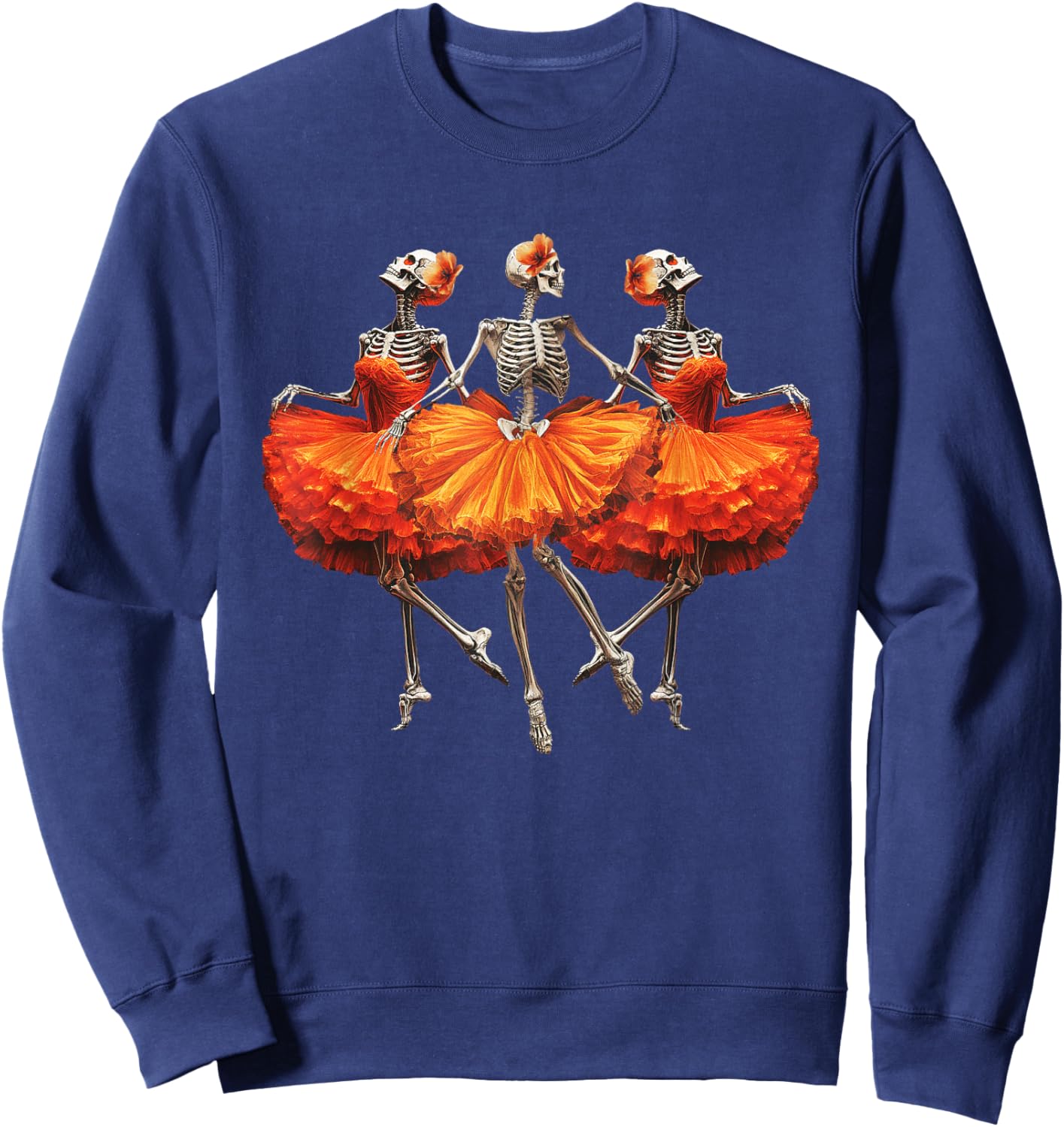 Dancing Skeleton Ballerina Graphic Fun Halloween Dance Sweatshirt - Sweatshirt | Navy