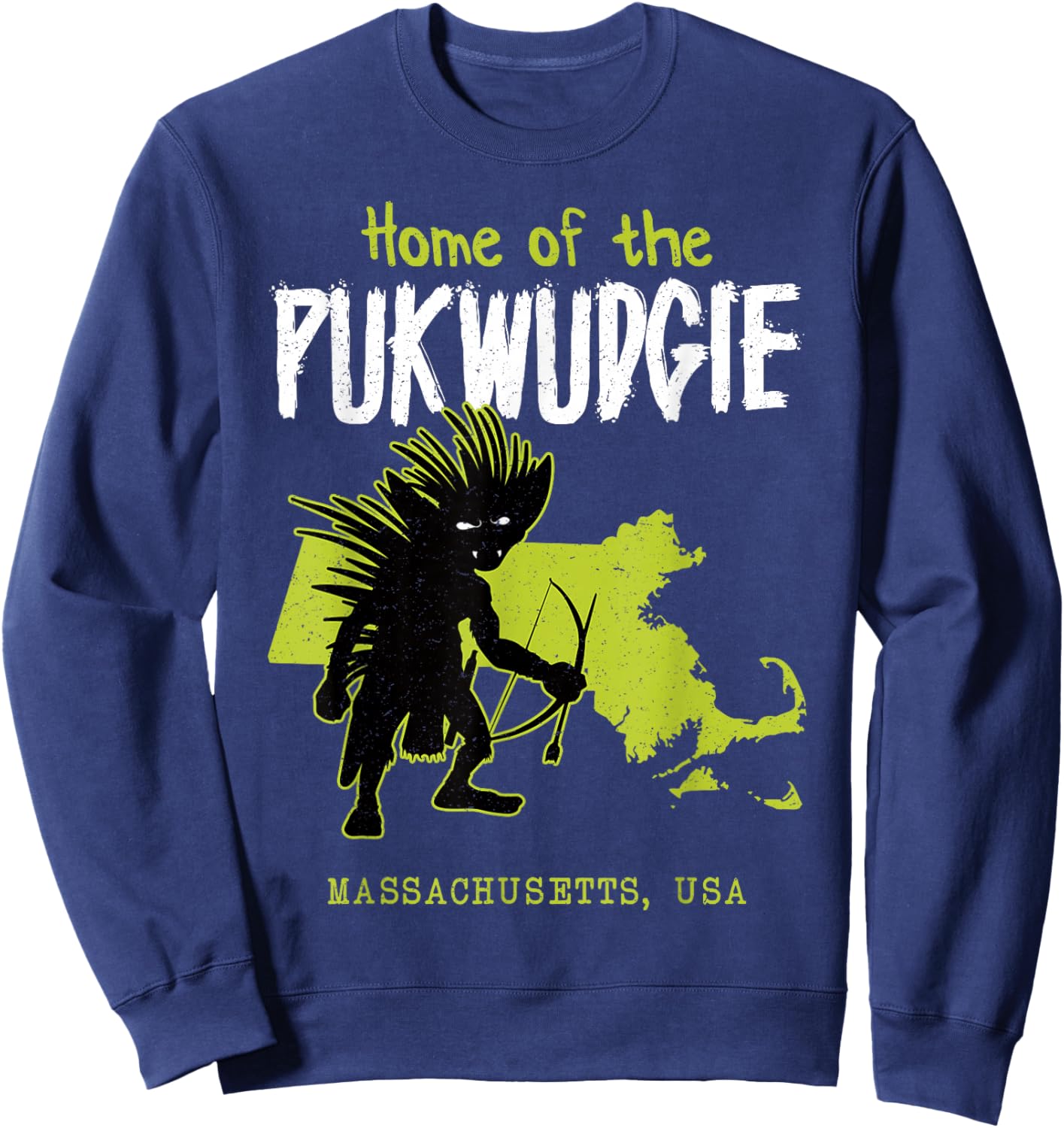 Home Of The Pukwudgie Massachusetts State American Cryptid Sweatshirt - Sweatshirt | Navy