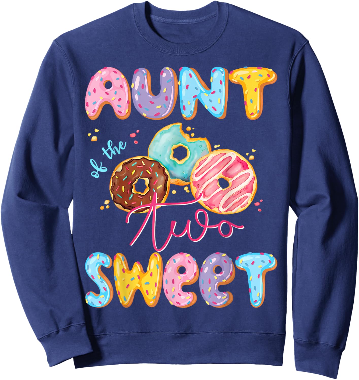 Aunt Of The Two Sweet Donut Matching 2Nd Birthday Girl Sweatshirt - Sweatshirt | Navy