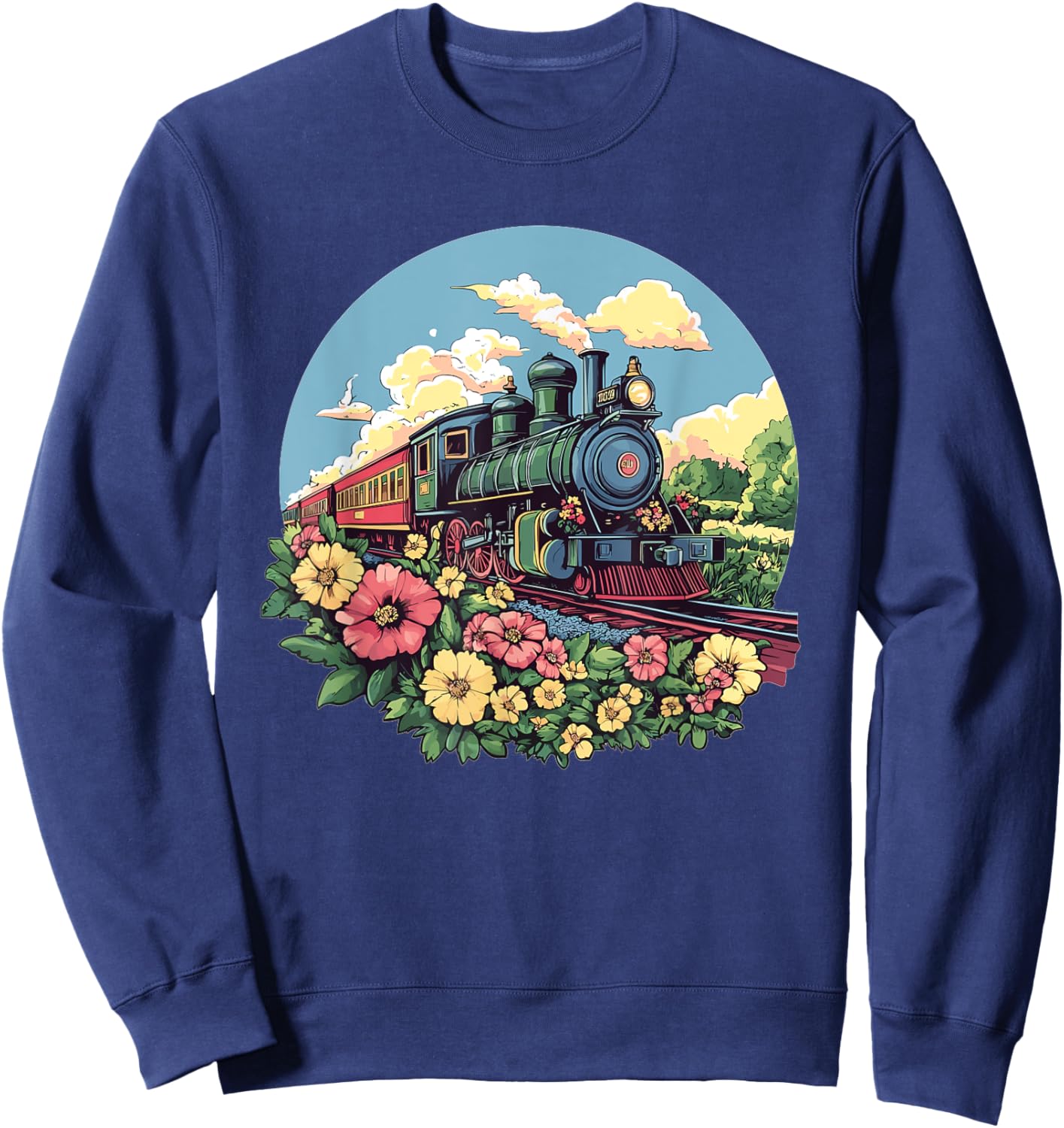 Vintage Steam Train Floral Adventure Sweatshirt - Sweatshirt | Navy