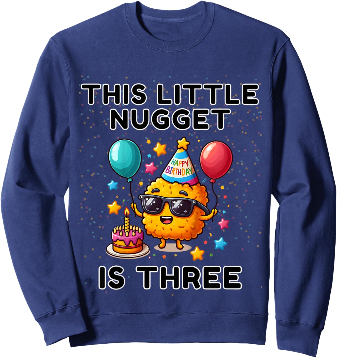 Kids This Little-Nugget is Three, Chicken Nugget 3rd Birthday Sweatshirt - Sweatshirt | Navy