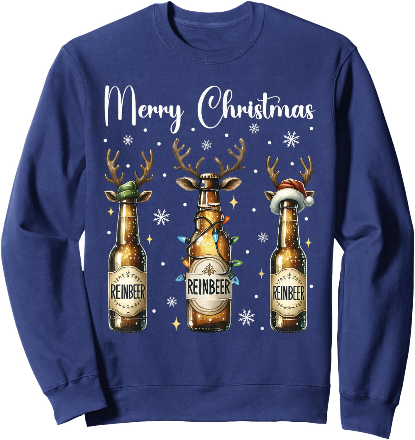 Christmas Pajamas Beer Gifts Christmas Lights Beer Bottles Sweatshirt - Sweatshirt | Navy