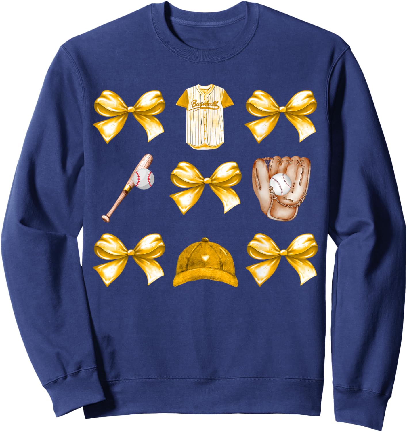 Baseball Game Day Yellow Coquette Bow Baseball Mom Retro Sweatshirt - Sweatshirt | Navy