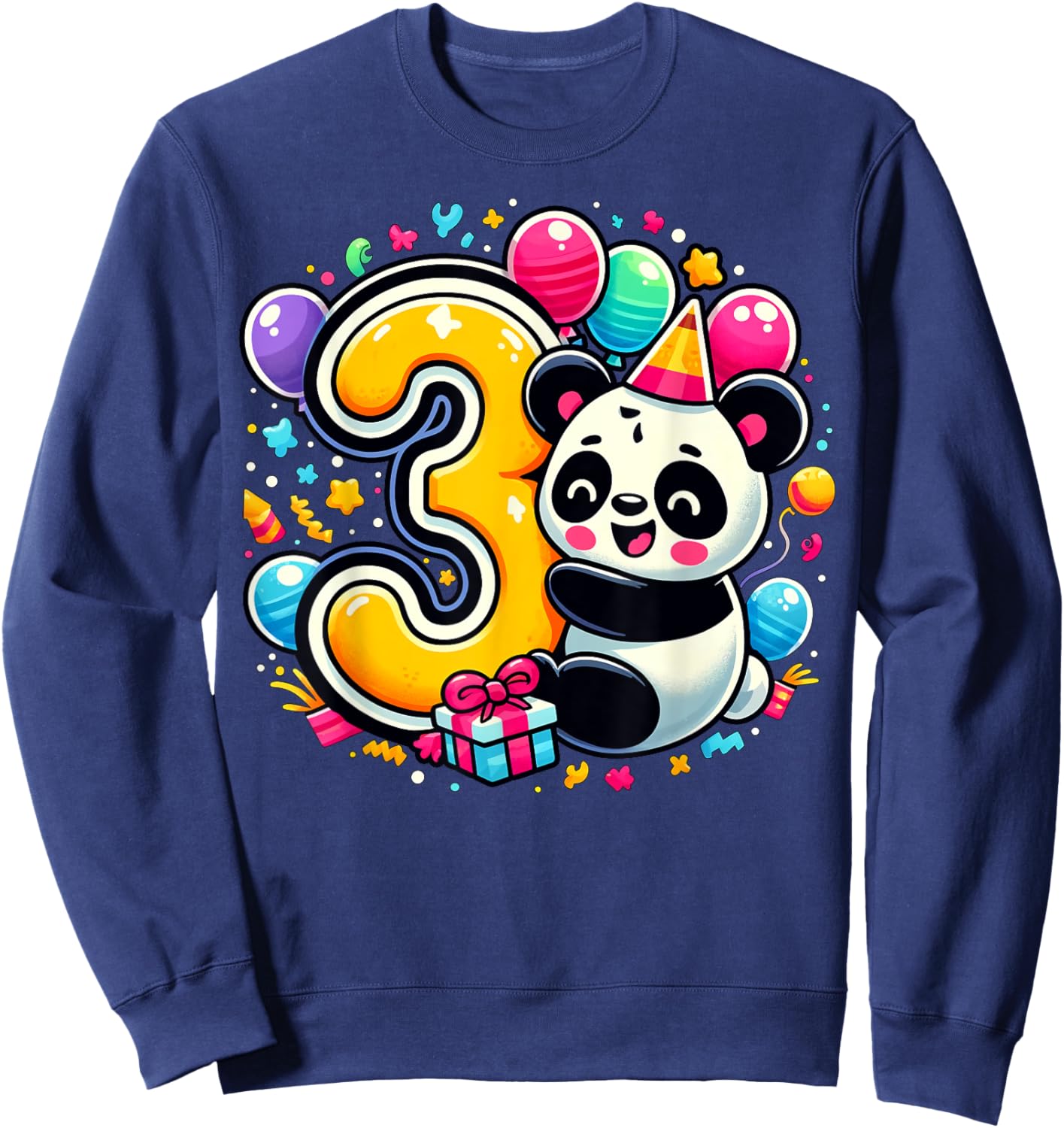 Panda 3rd birthday boy girl 3 years old third three Panda Sweatshirt - Sweatshirt | Navy