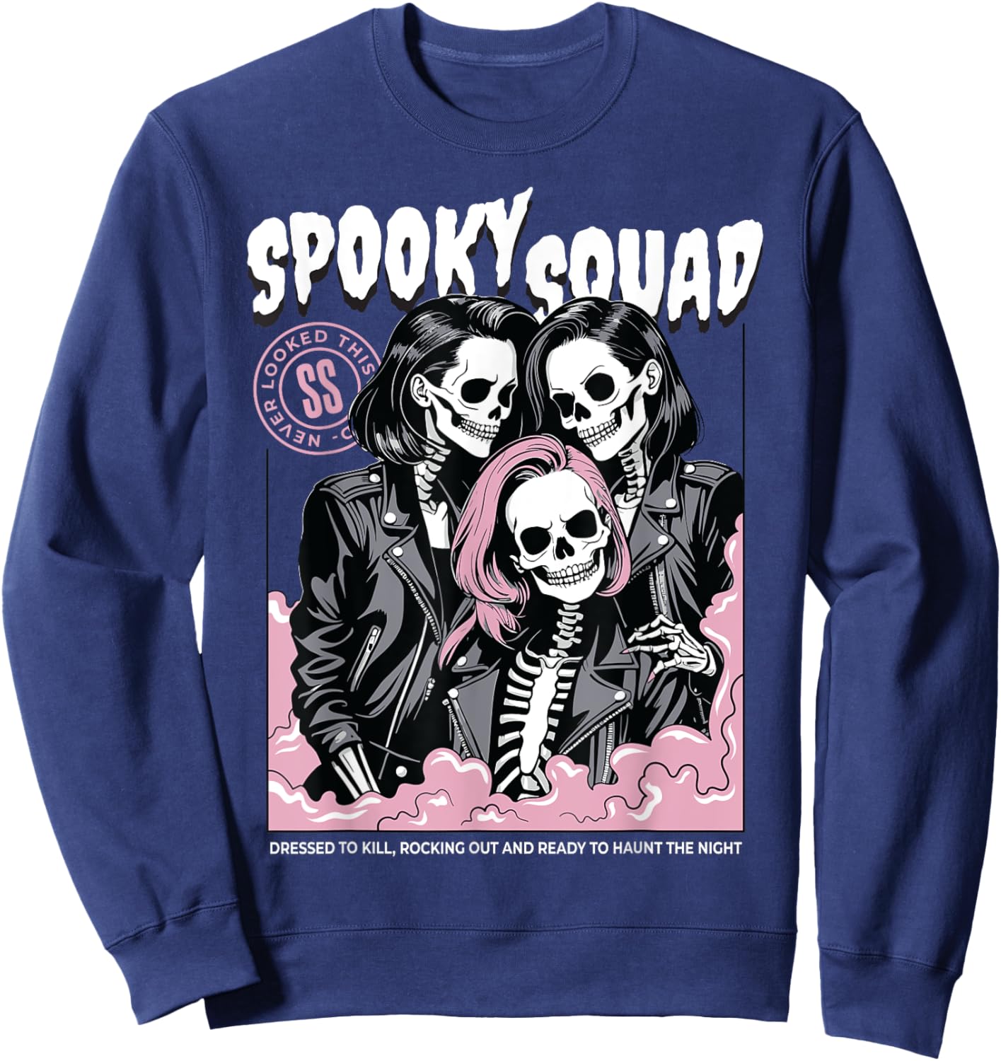 Spooky Squad Skeleton Matching Halloween Group Women Girls Sweatshirt - Sweatshirt | Navy