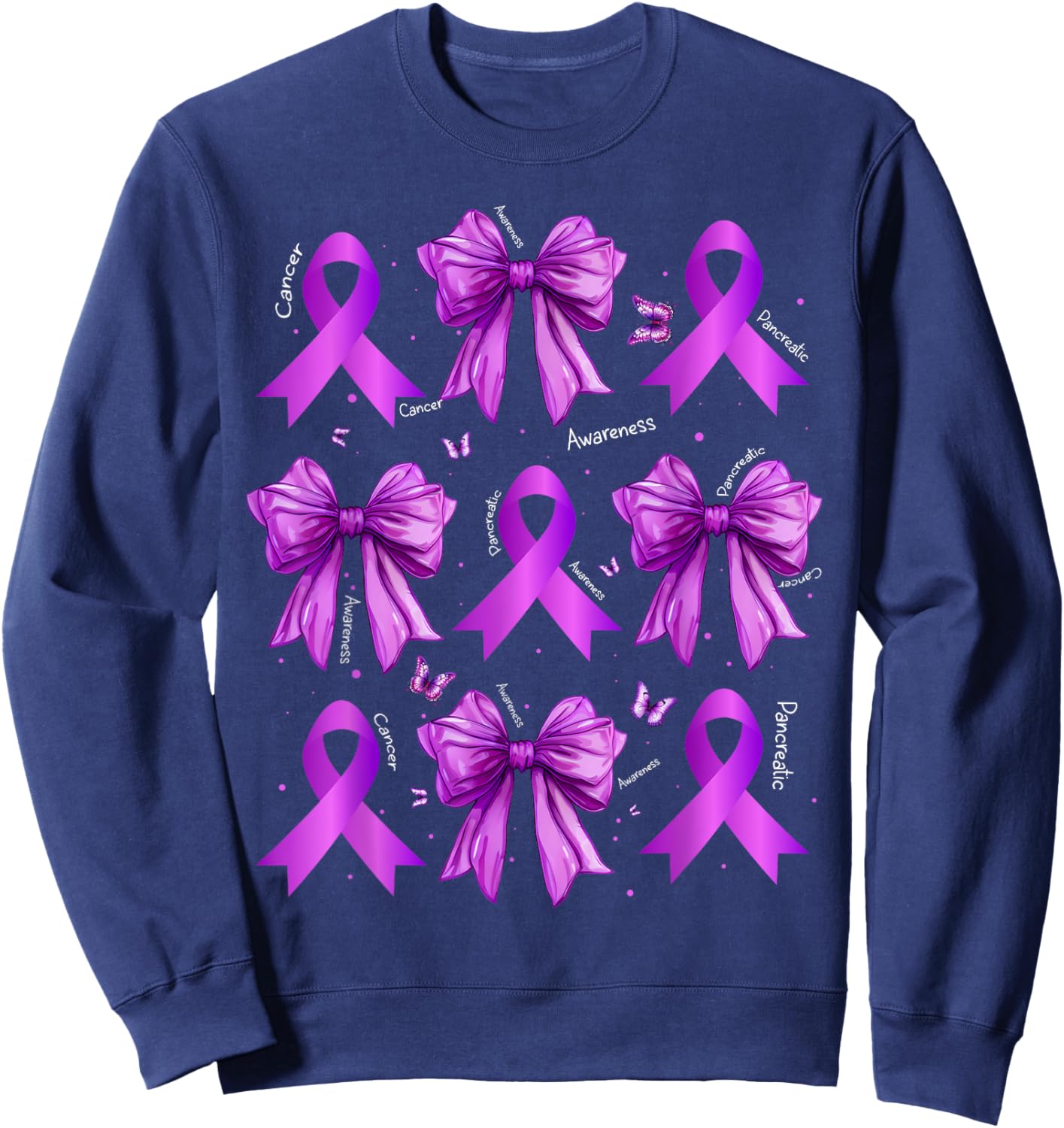 Purple Coquette Bow Cure Pancreatic Cancer Awareness Sweatshirt - Sweatshirt | Navy