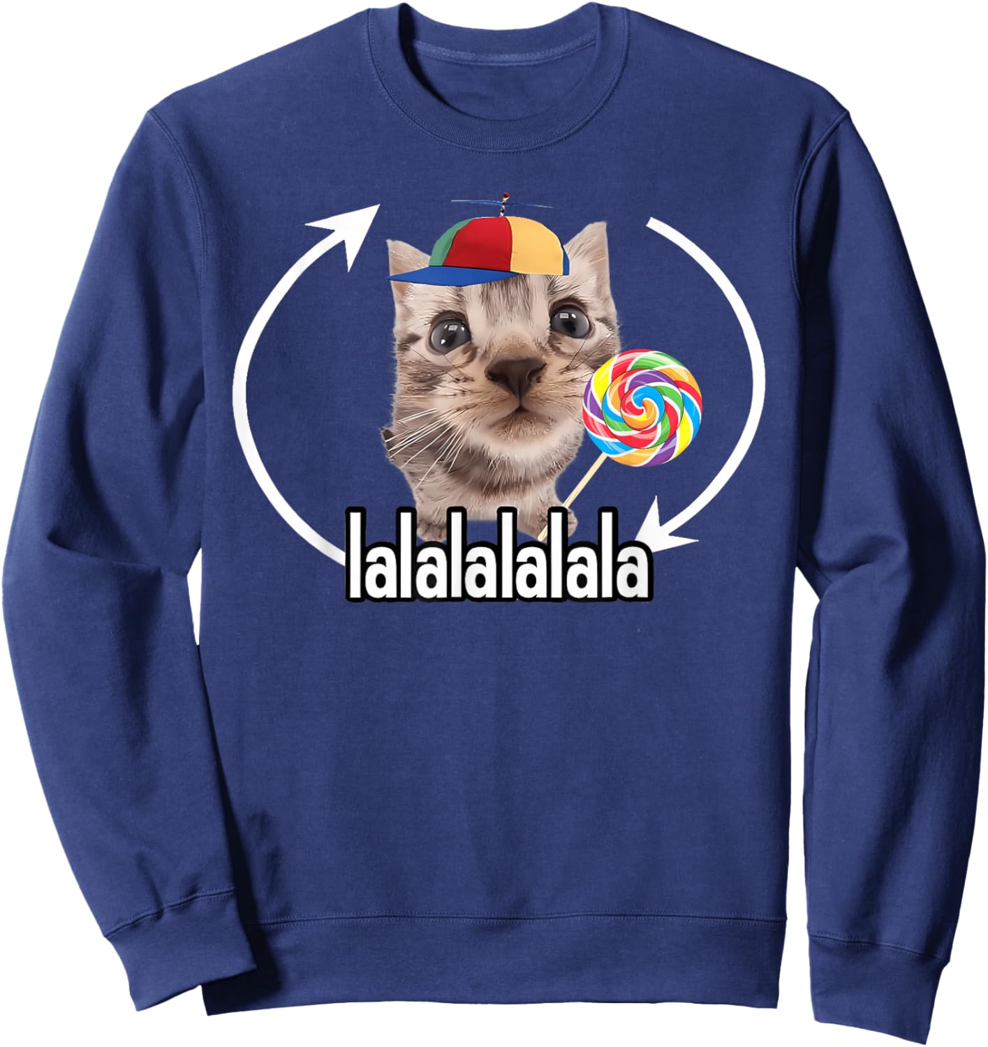 Silly Cat With Lollipop Meme Sweatshirt - Sweatshirt | Navy