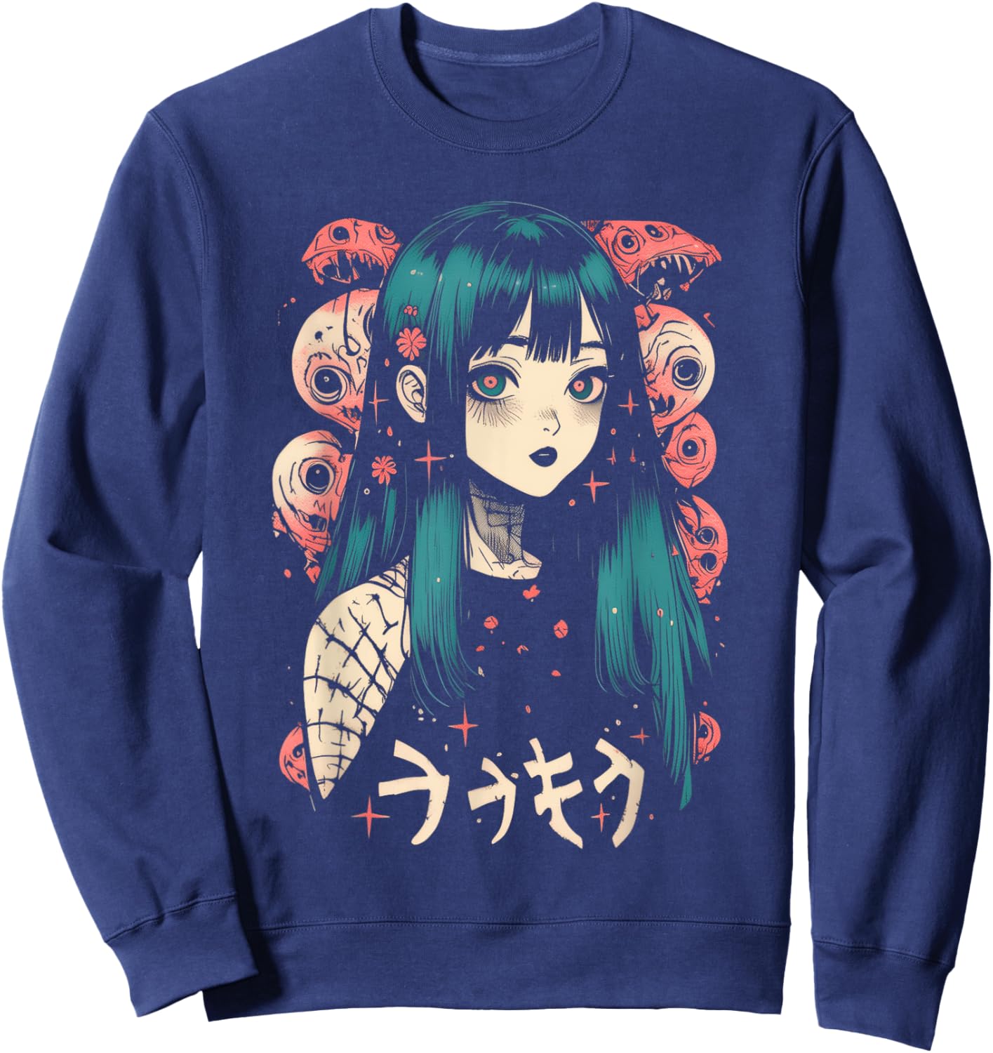 Goth Grunge Demon Anime Girl Waifu Horror Alt Aesthetic Sweatshirt - Sweatshirt | Navy