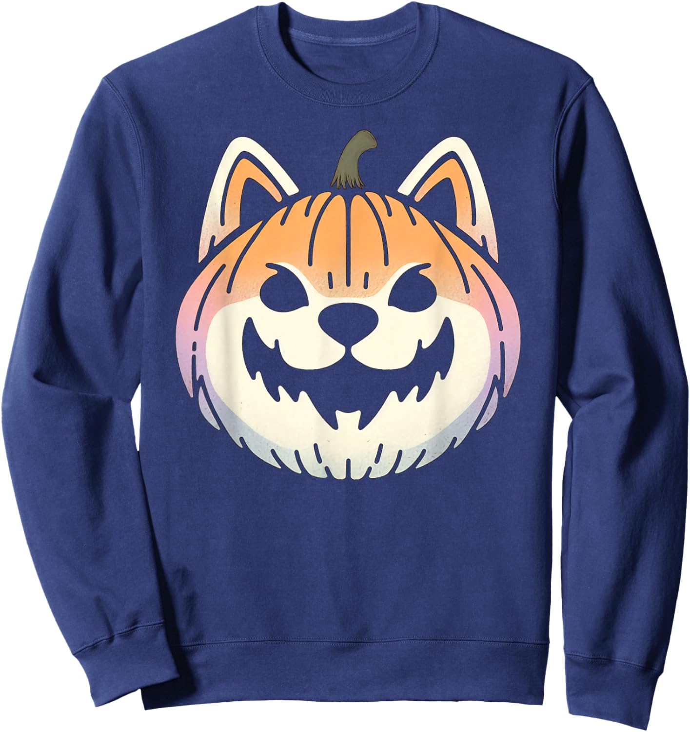 Spooky Shiba Inu Akita Dog Jack O Lantern Halloween Pumpkin Sweatshirt - Sweatshirt | Navy